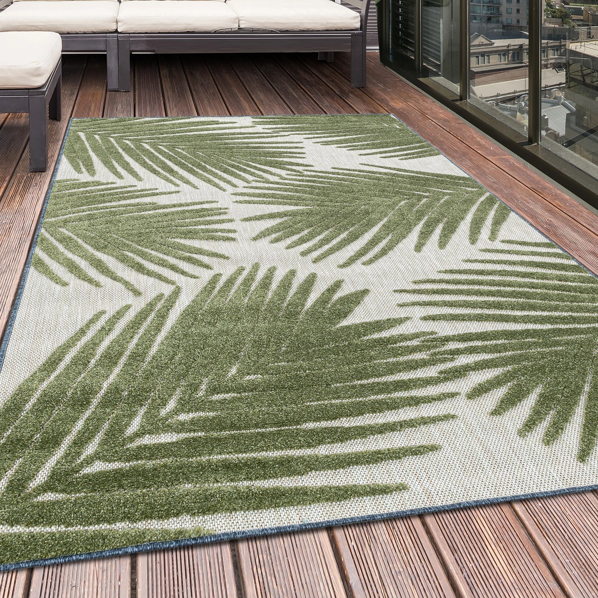 Tropical Leaf Flatweave Patio Rug | Green