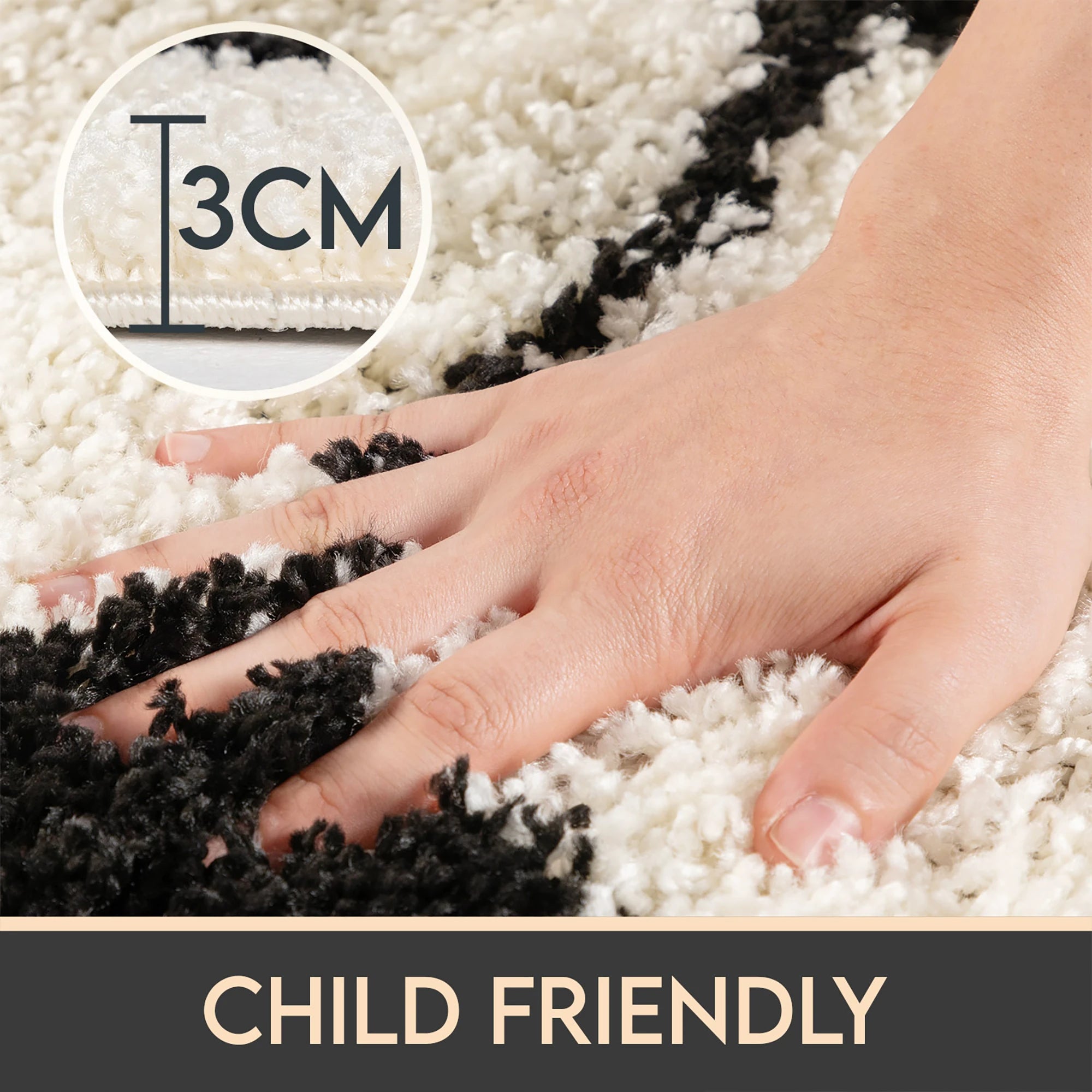 Round Football Shaggy Kids Rug | Black