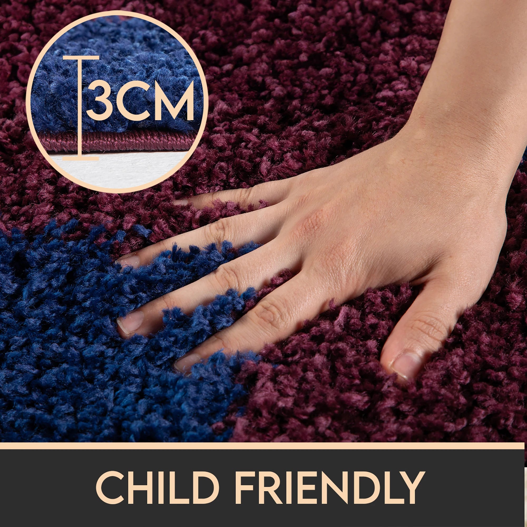 Round Football Shaggy Kids Rug | Navy