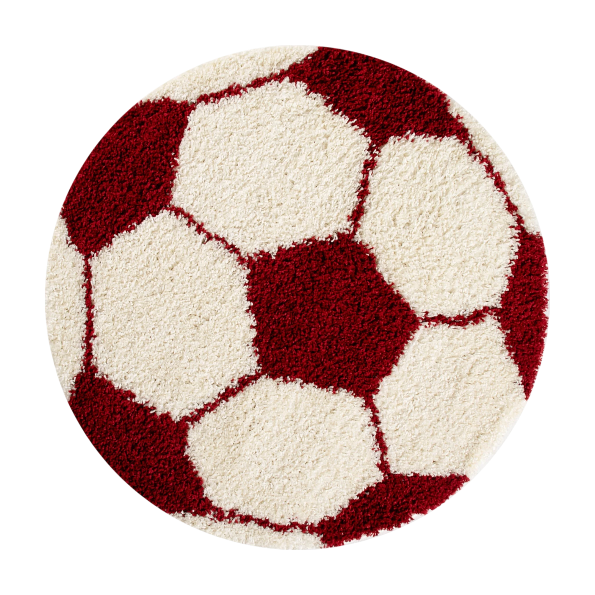 Round Football Shaggy Kids Rug | Red