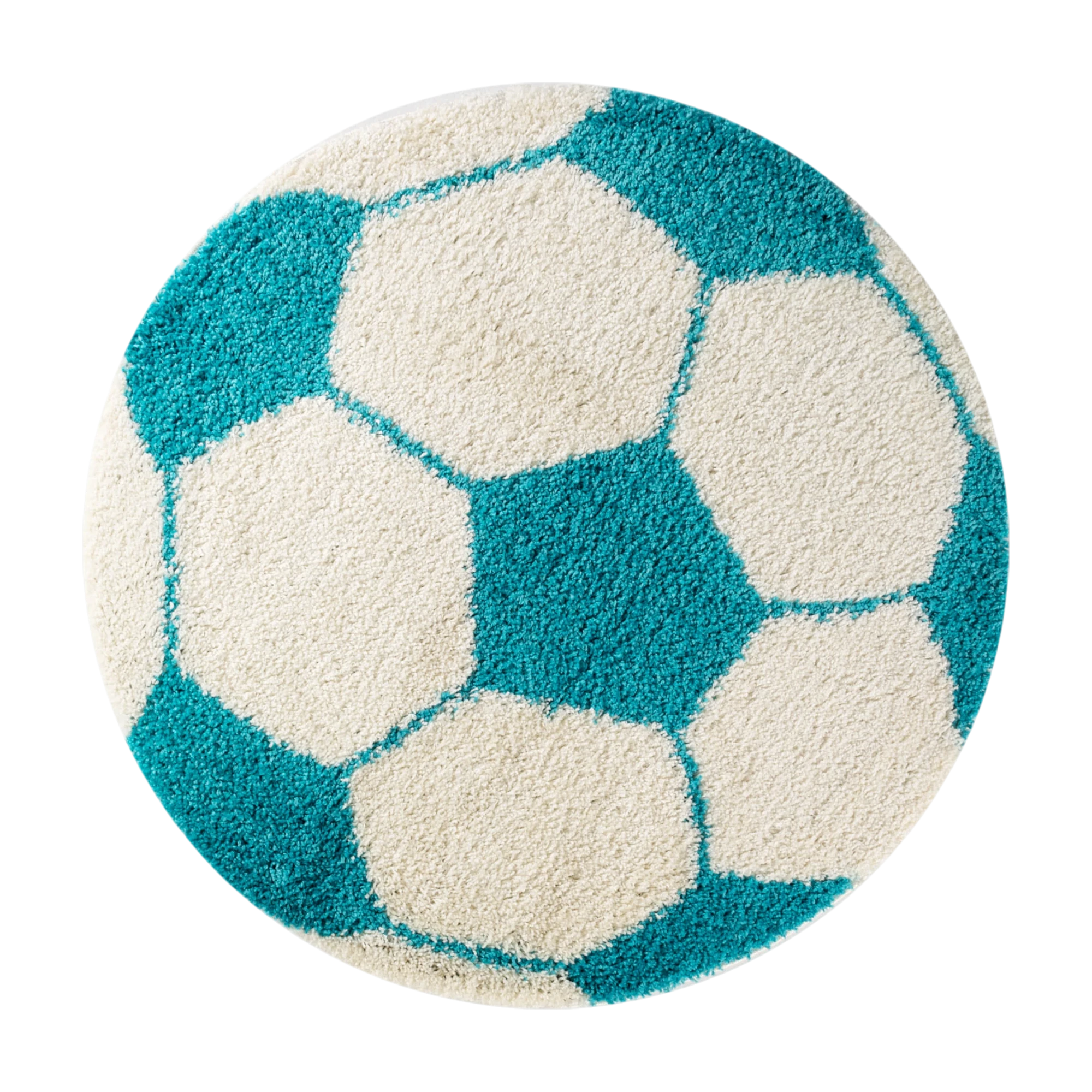 Round Football Shaggy Kids Rug | Turquoise