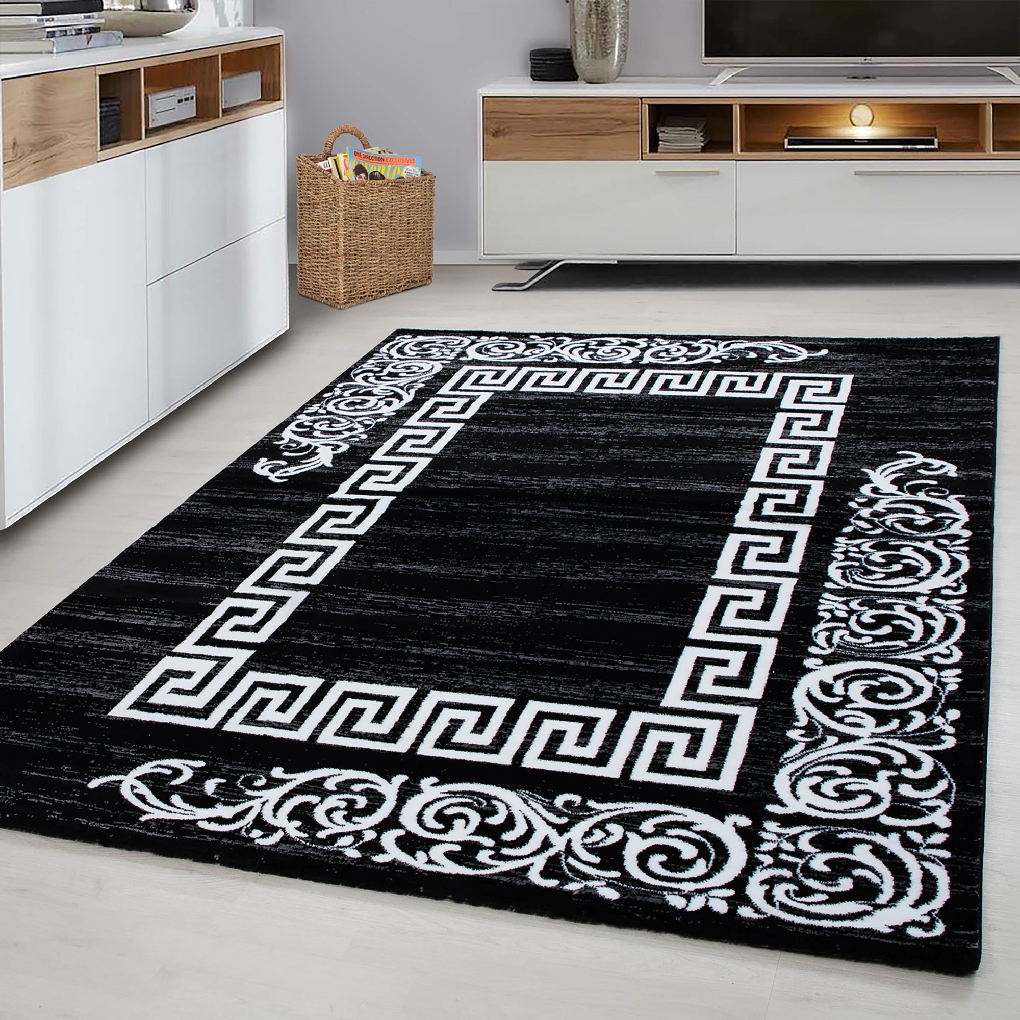 Modern Medusa Inspired Geometric Area Rug | Black