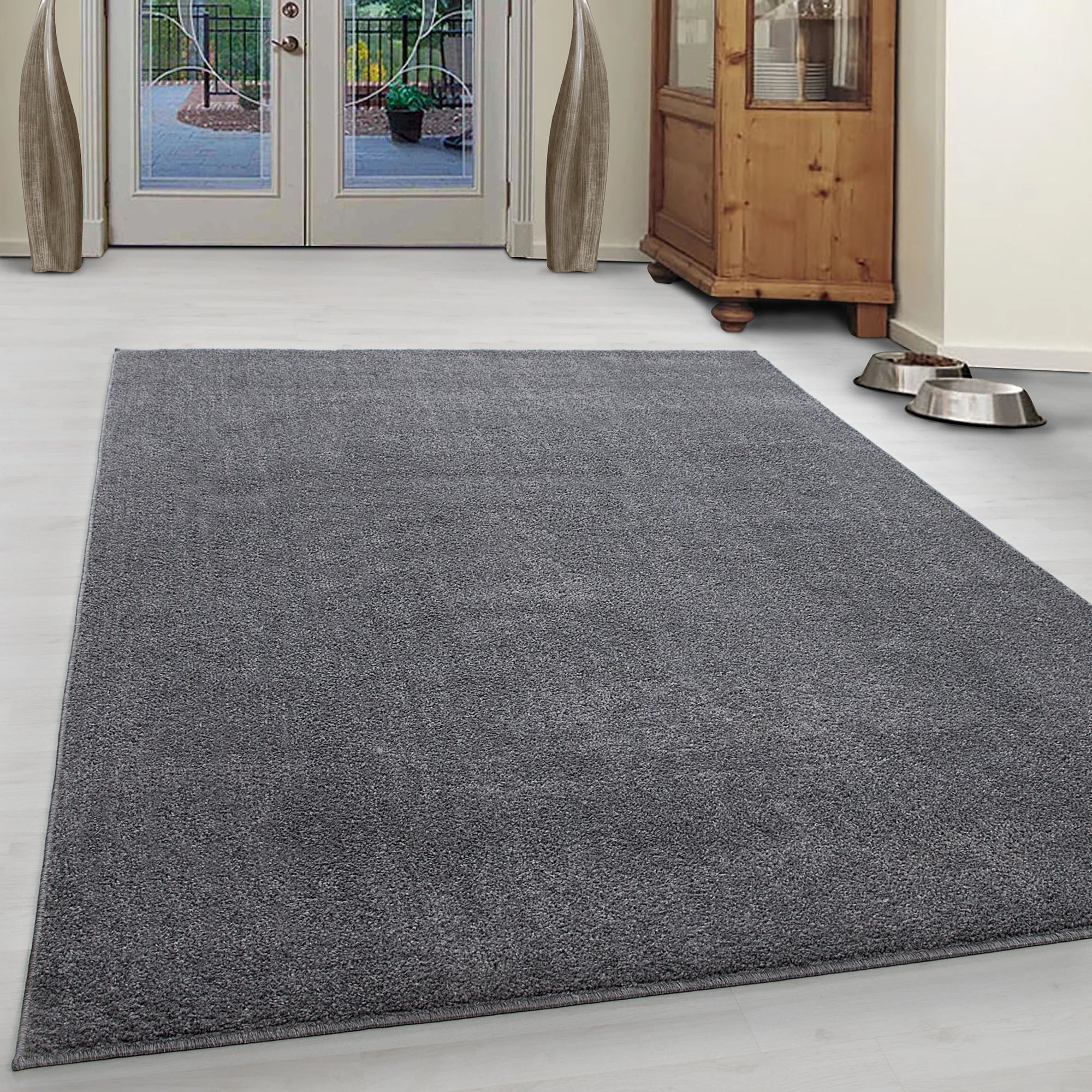 Solid Light Gray Plush Weave Area Rug