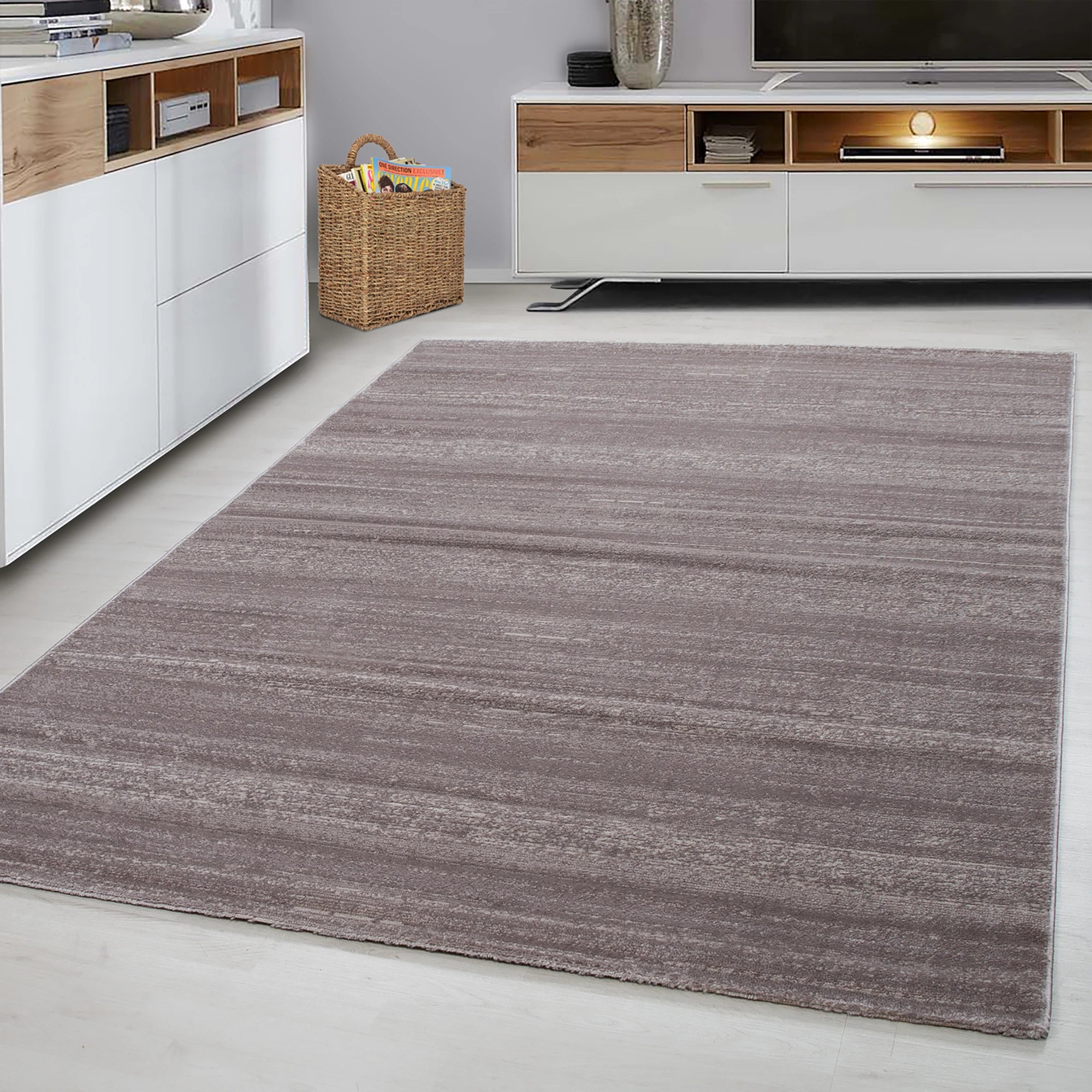Modern Abstract Horizontal Stripe Area Rug | Beige
