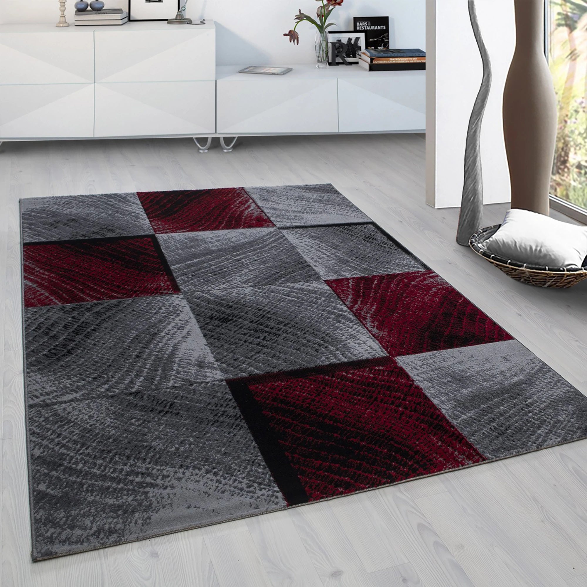Modern Abstract Wood Ring Block Rug | Red