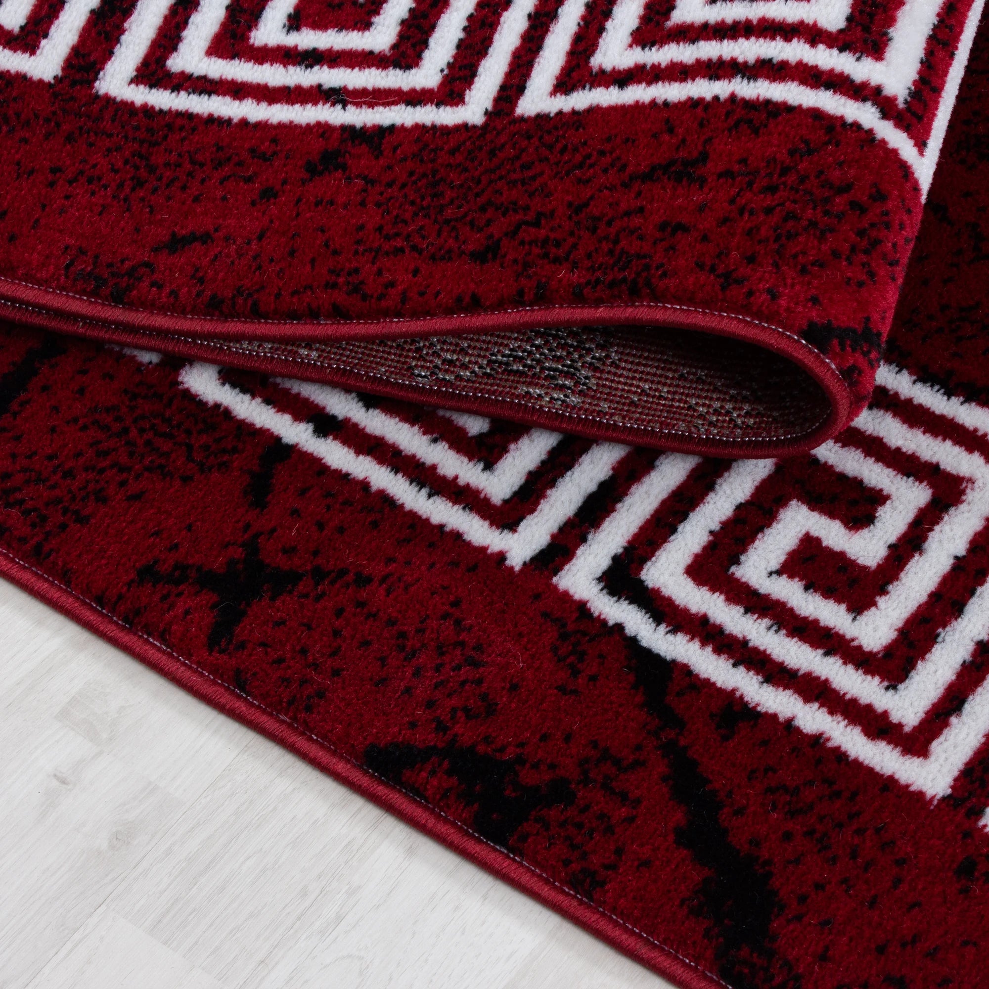 Modern Faux Marble Effect Border Carpet | Red