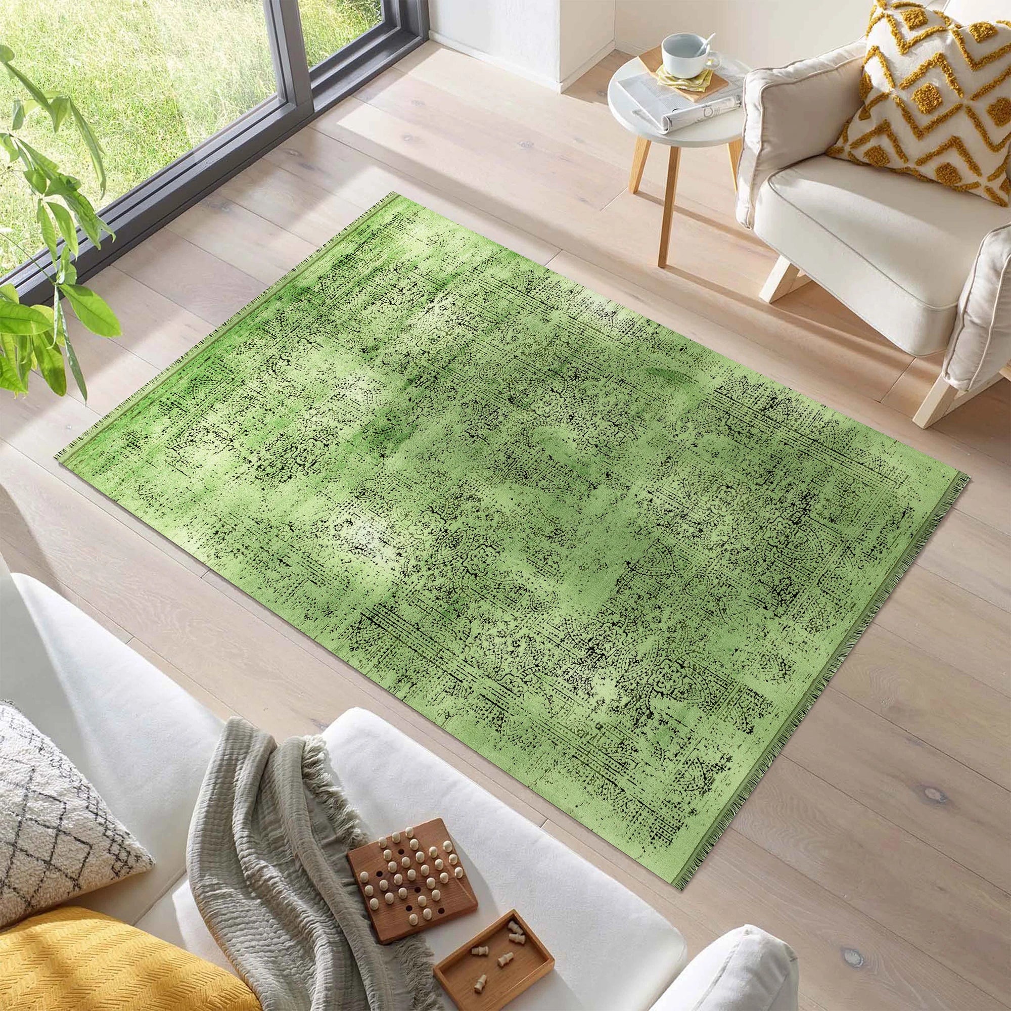 Vintage Look Abstract Oriental Style Rug | Green