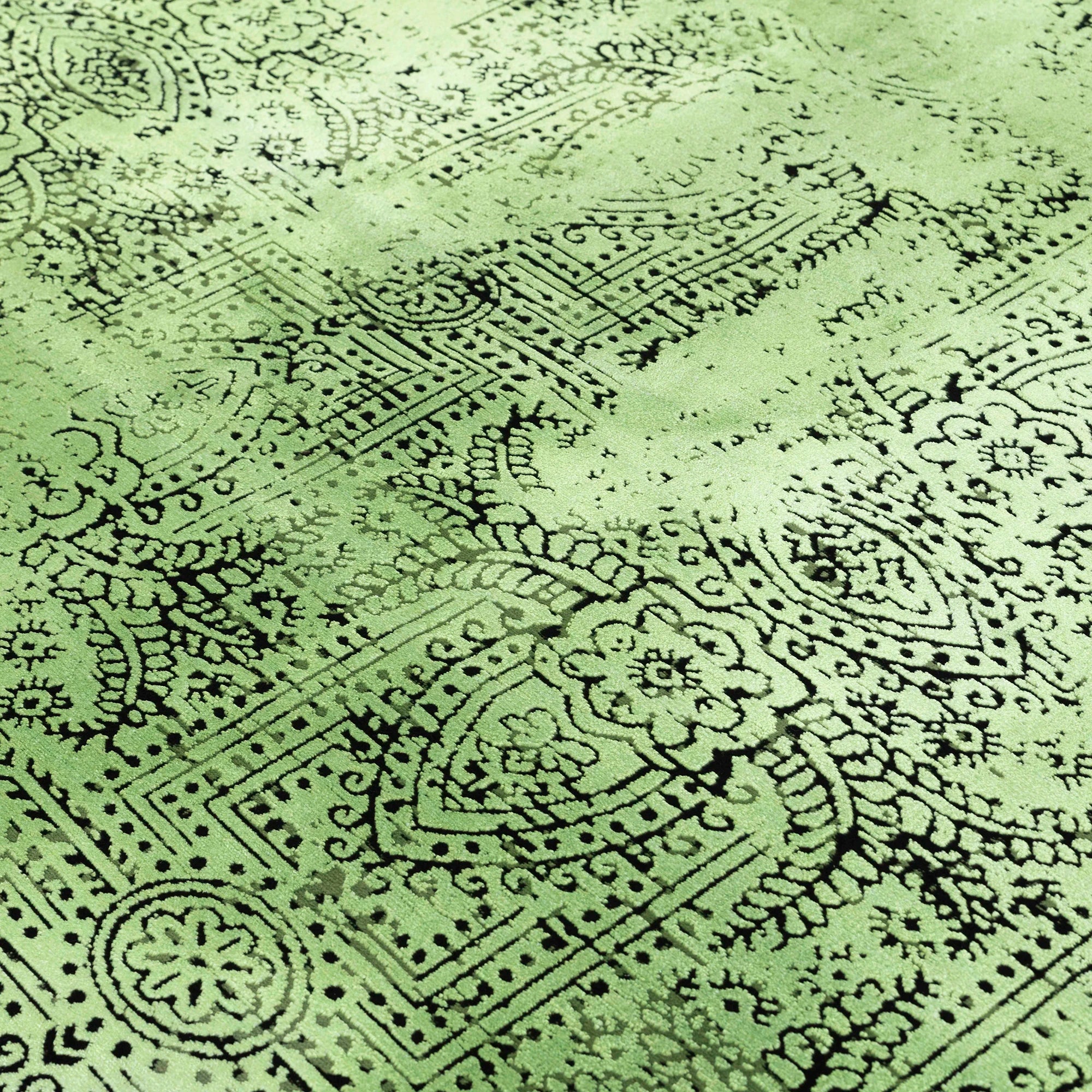 Vintage Look Abstract Oriental Style Rug | Green