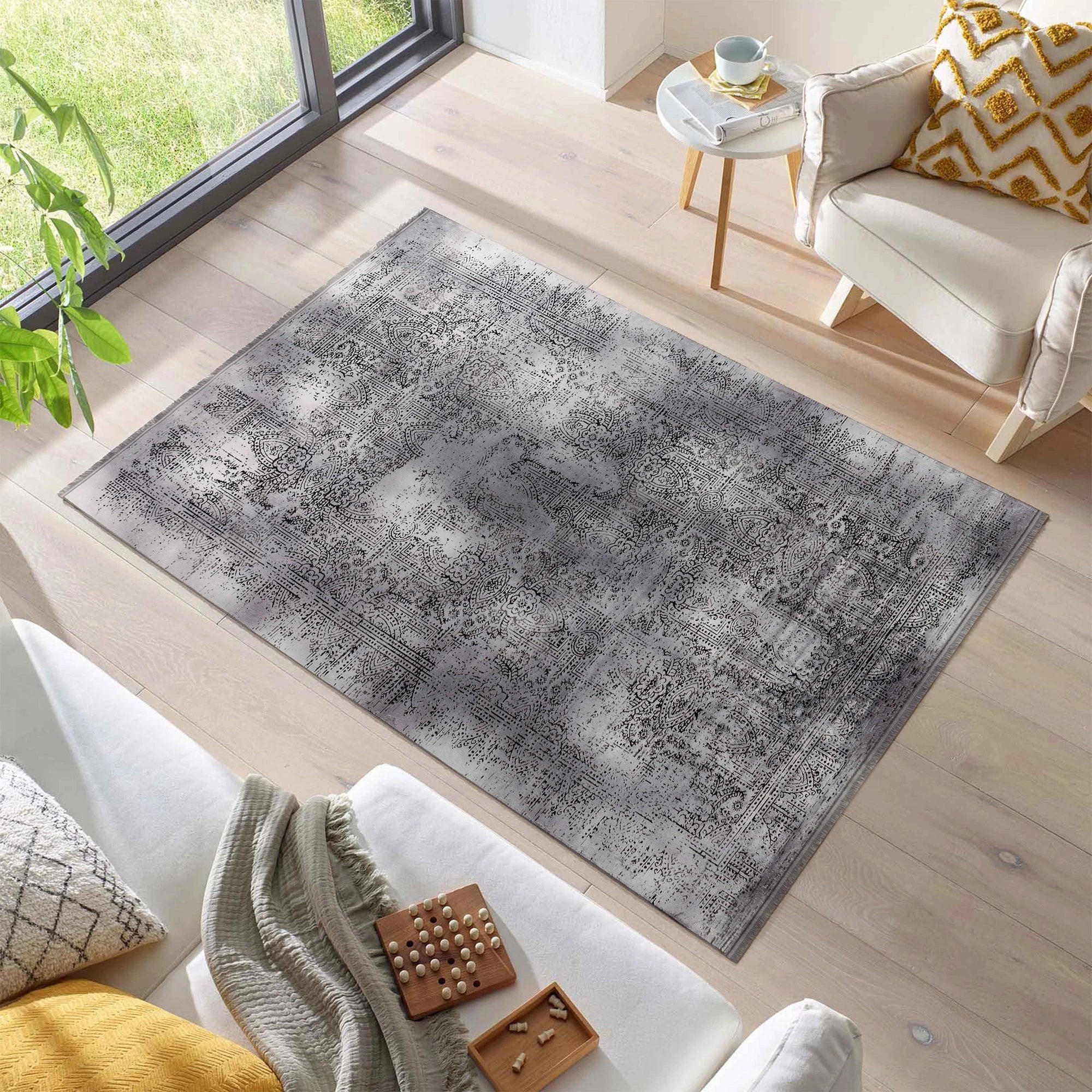 Vintage Look Abstract Oriental Style Rug | Gray