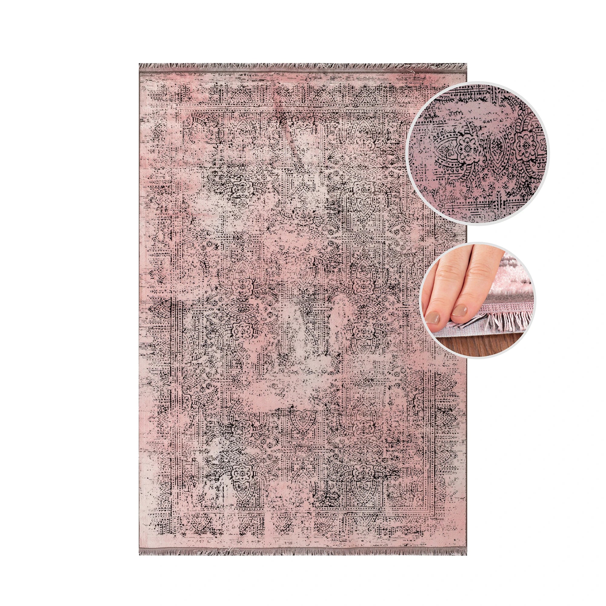 Vintage Look Abstract Oriental Style Rug | Pink