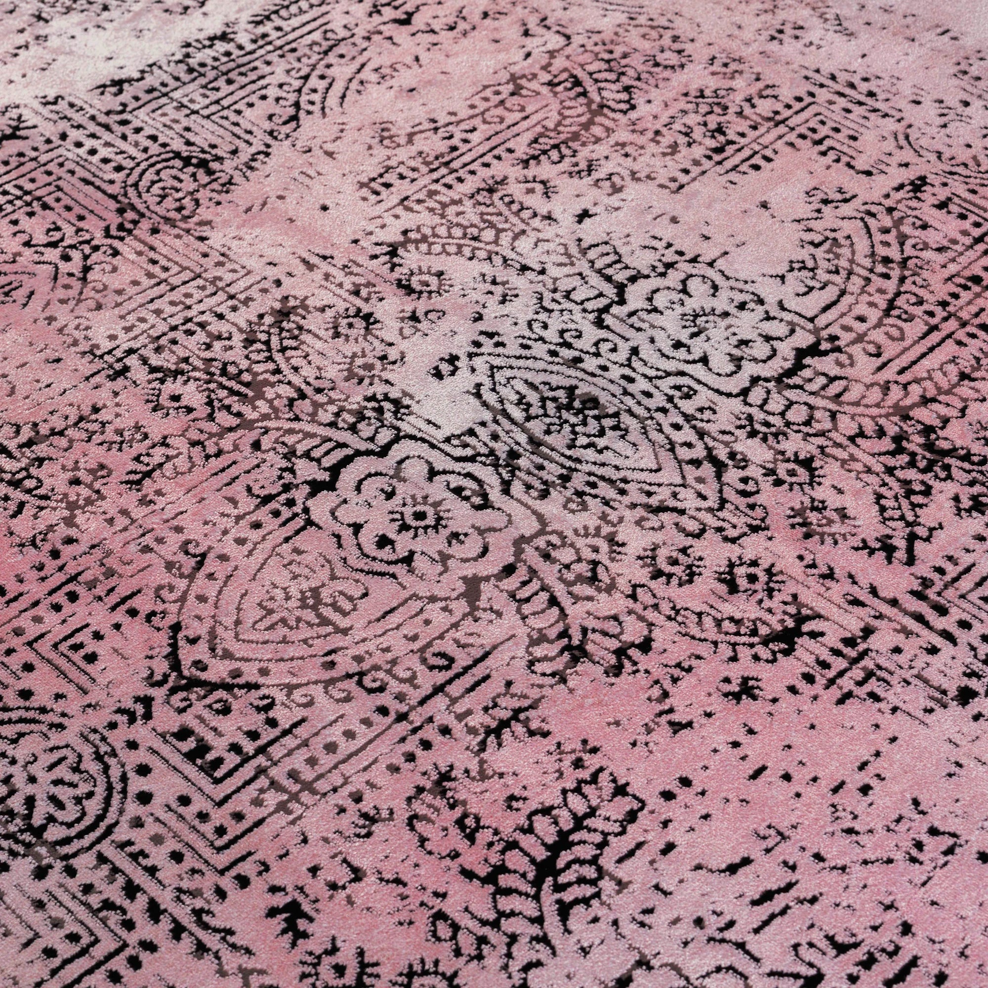 Vintage Look Abstract Oriental Style Rug | Pink