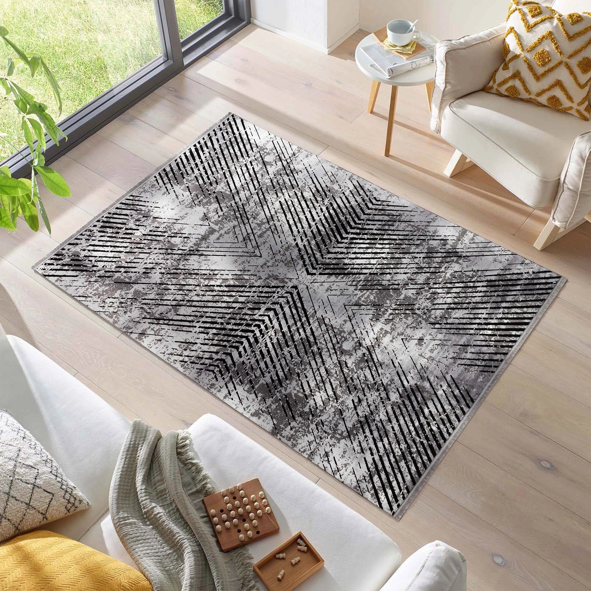 Abstract Overdyed Line Pattern Carpet | Gray