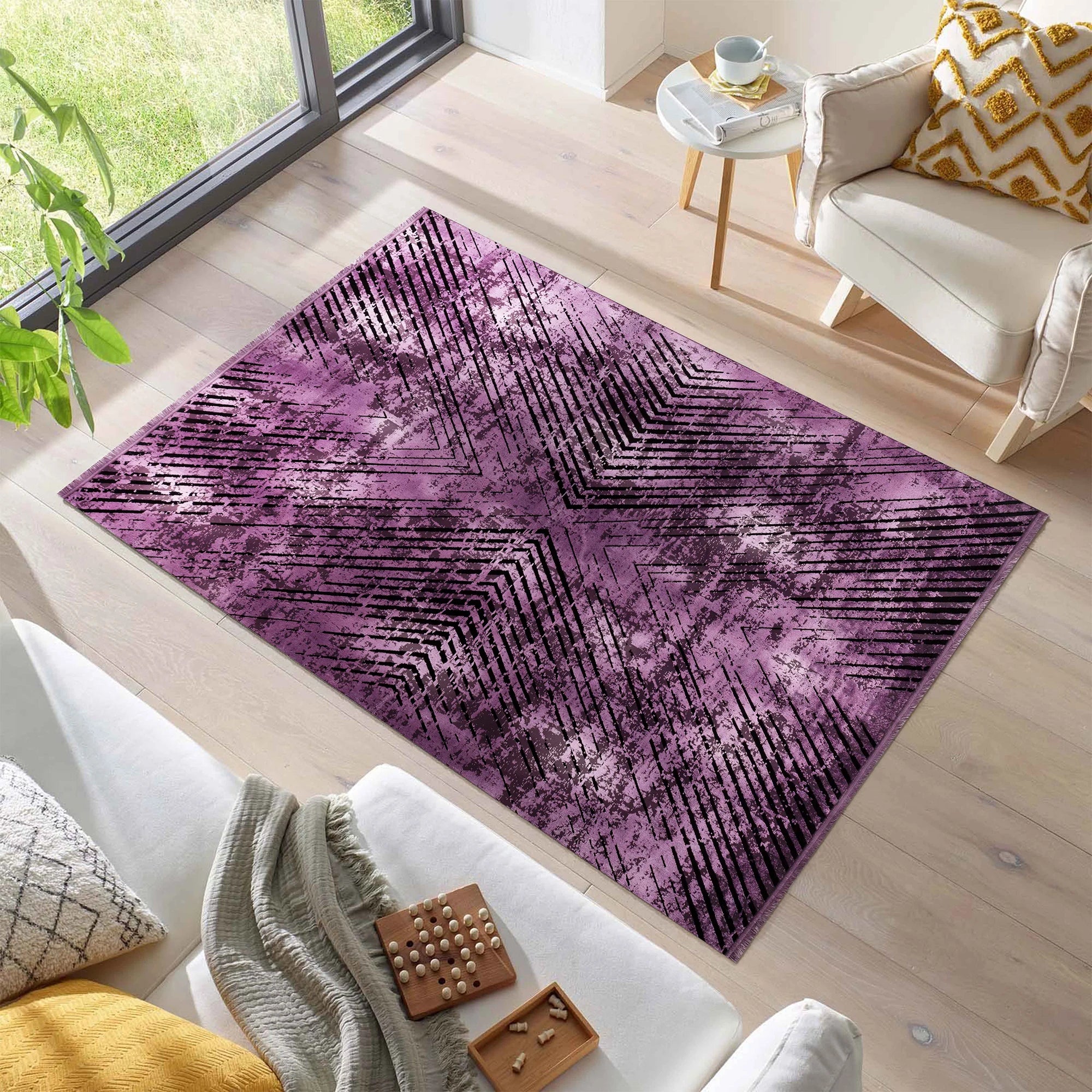 Abstract Overdyed Line Pattern Carpet | Lila