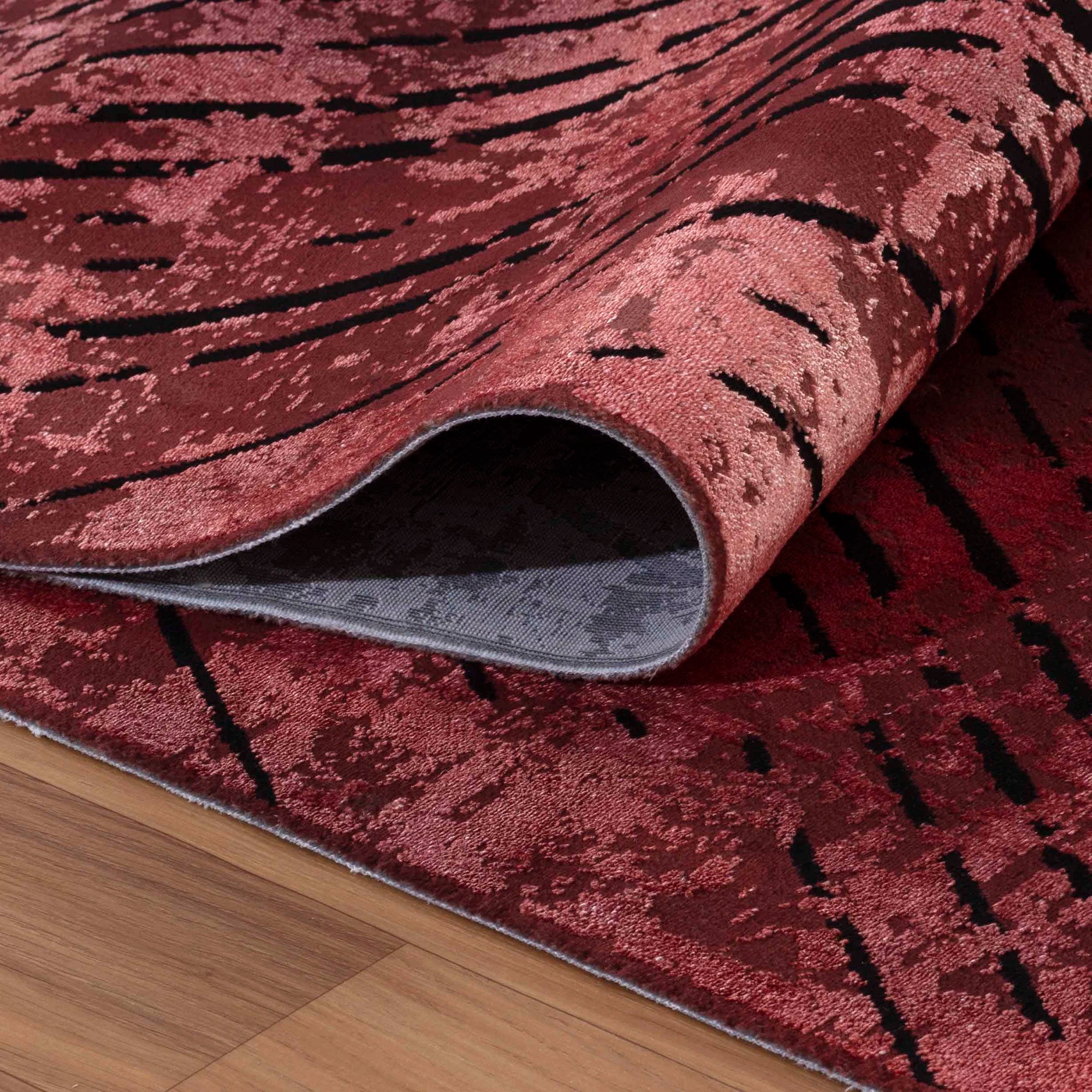 Abstract Overdyed Line Pattern Carpet | Red