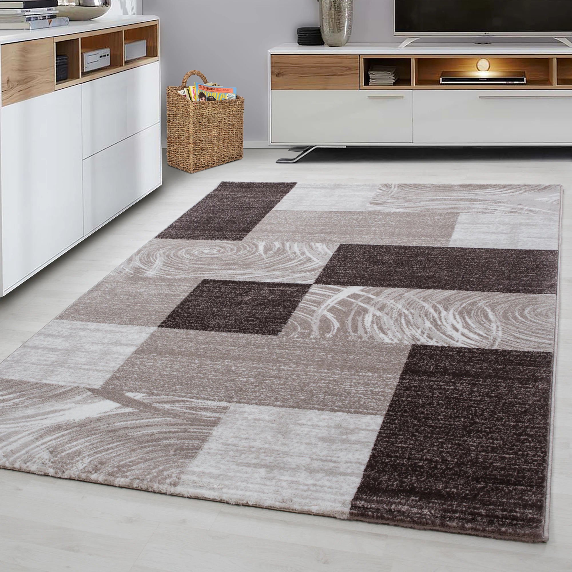 Swirl Pattern Colour Block Area Rug | Brown