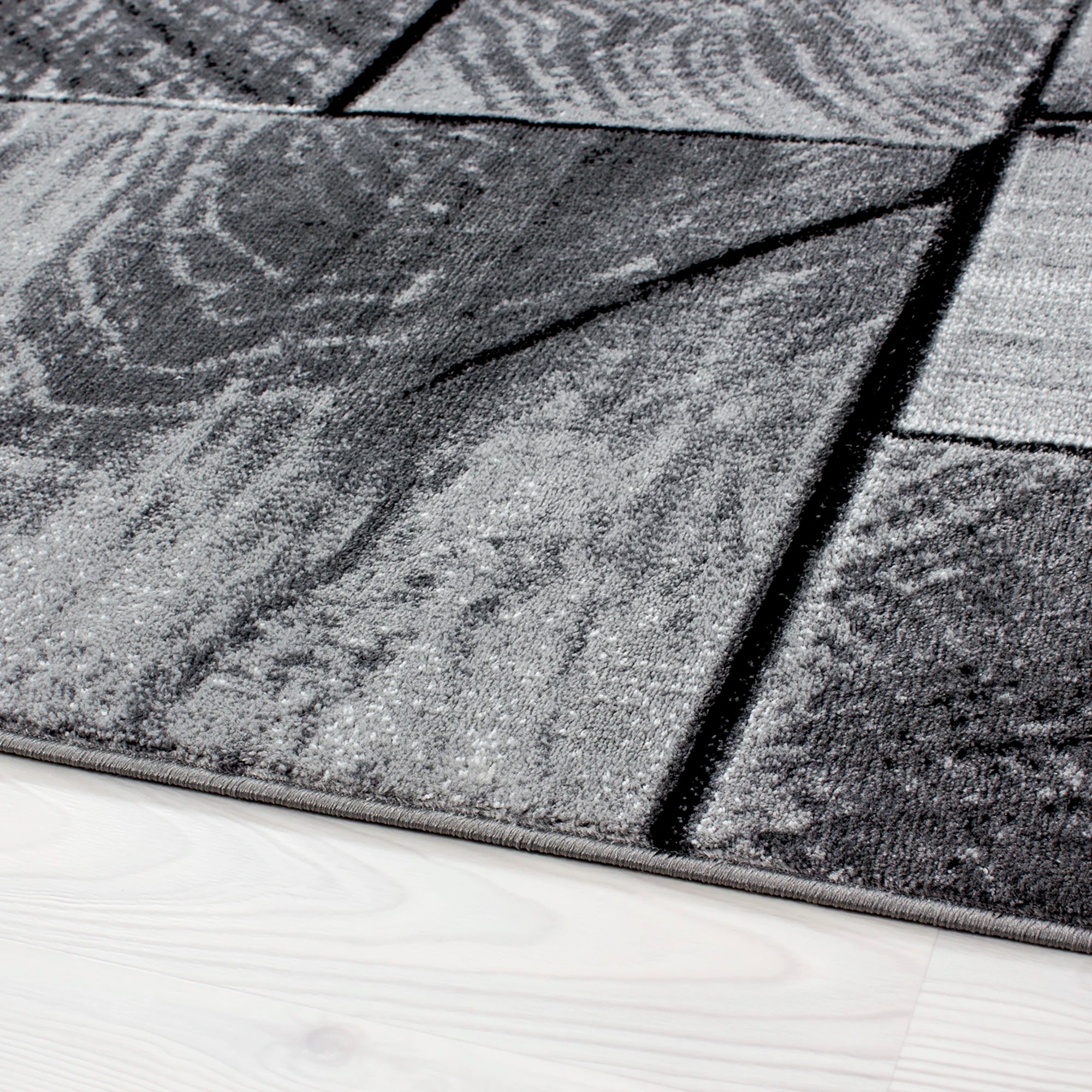 Modern Abstract Wood Block Design | Black Rug