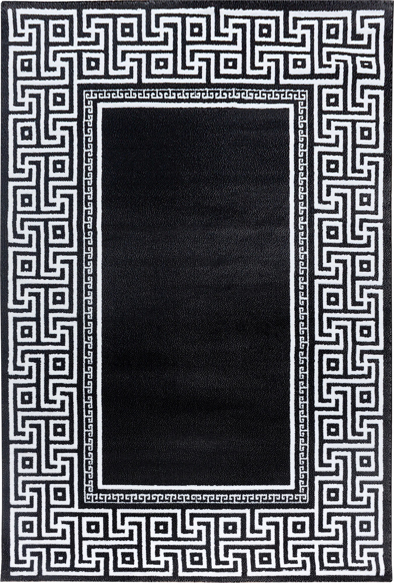 Modern Meander Border Area Rug | Black