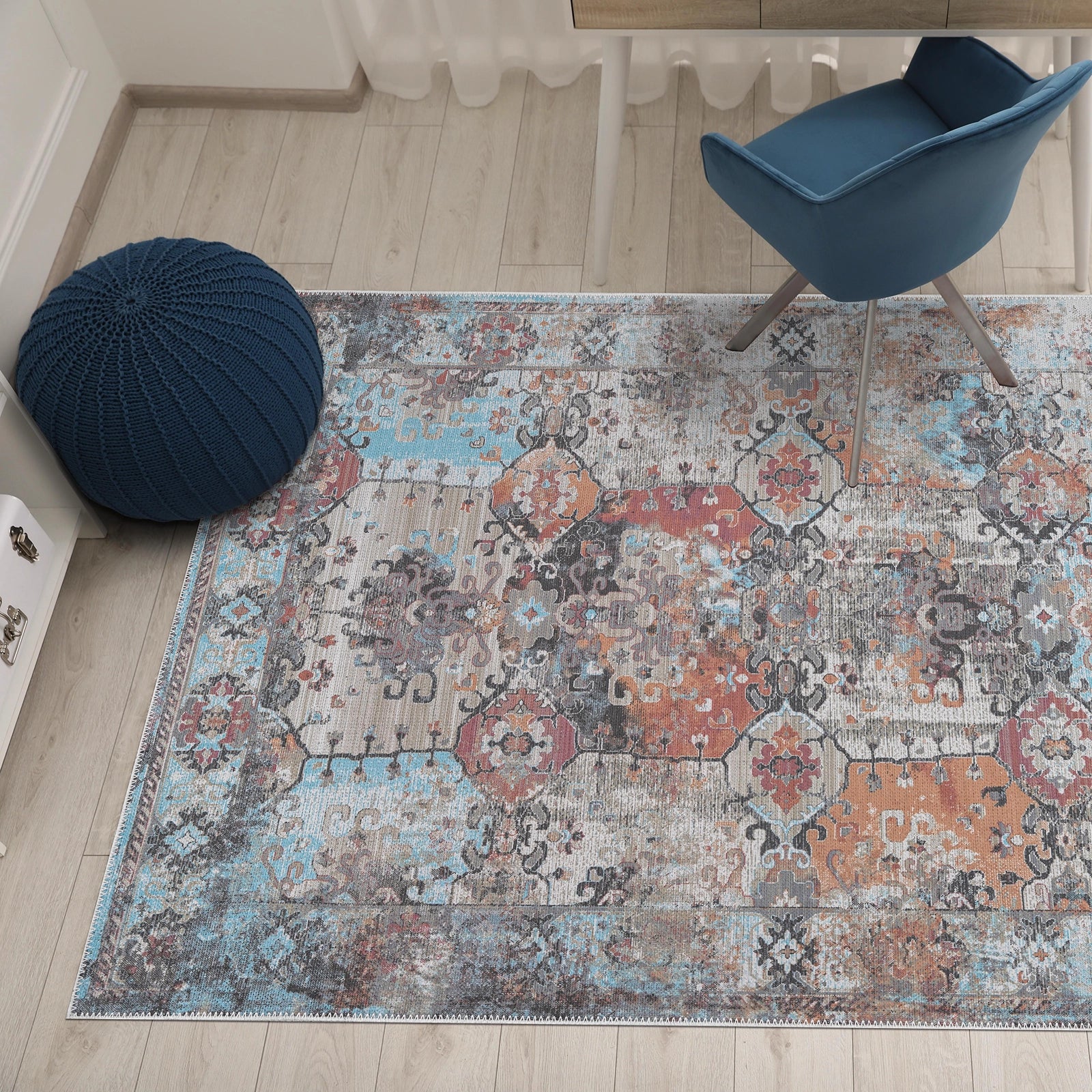 Amber Whisper Vintage Washable Area Rug - Bella Rugs