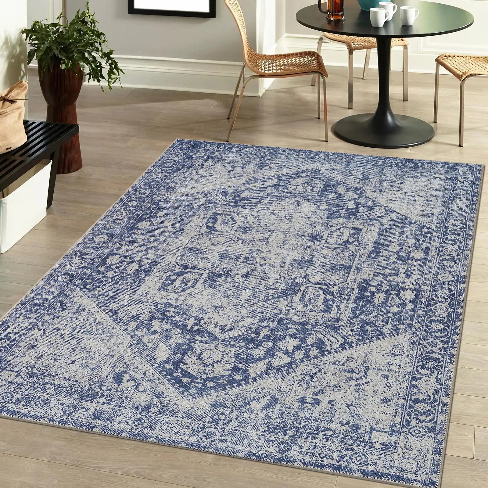 Blue Old Style Washable Rug - Bella Rugs