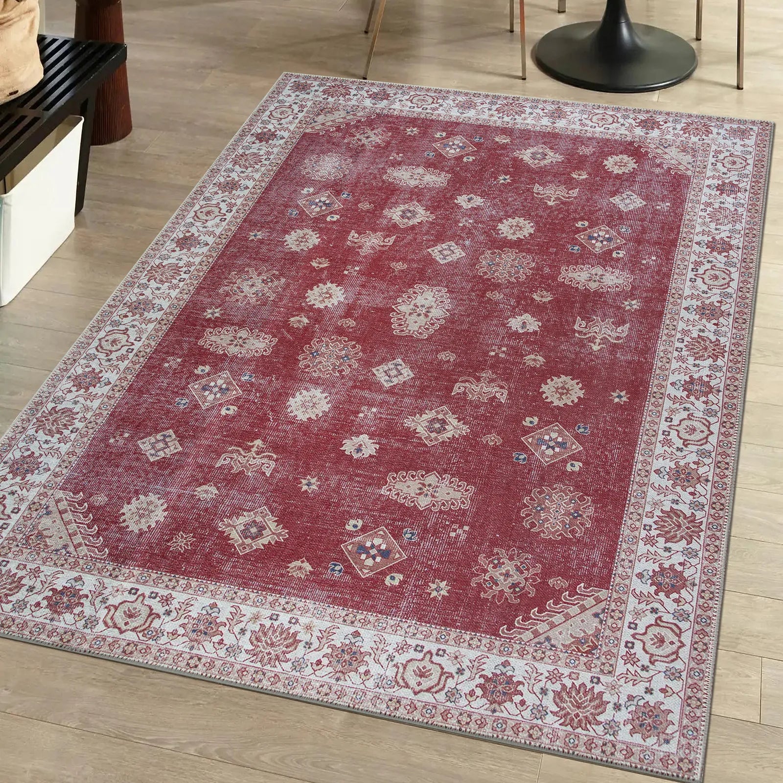 Mystic Red Pattern Washable Rug - Bella Rugs