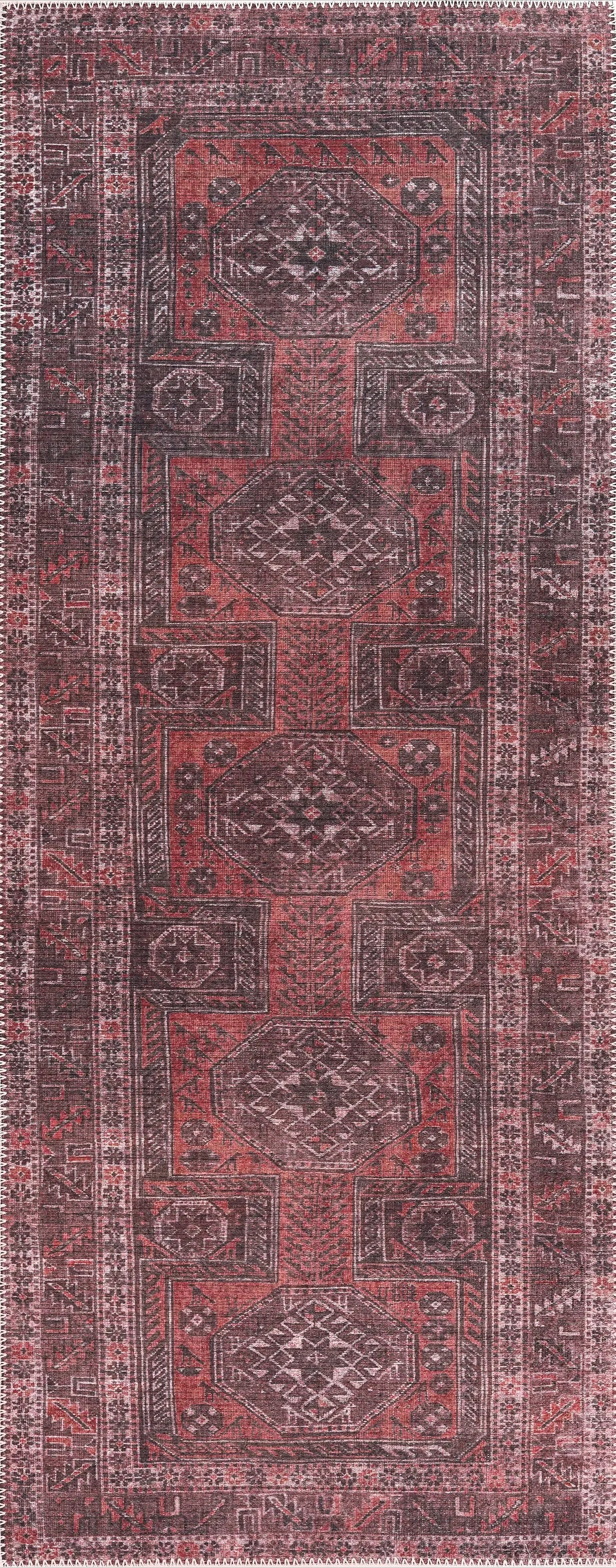 Romantic Vintage Washable Red Rug - Bella Rugs
