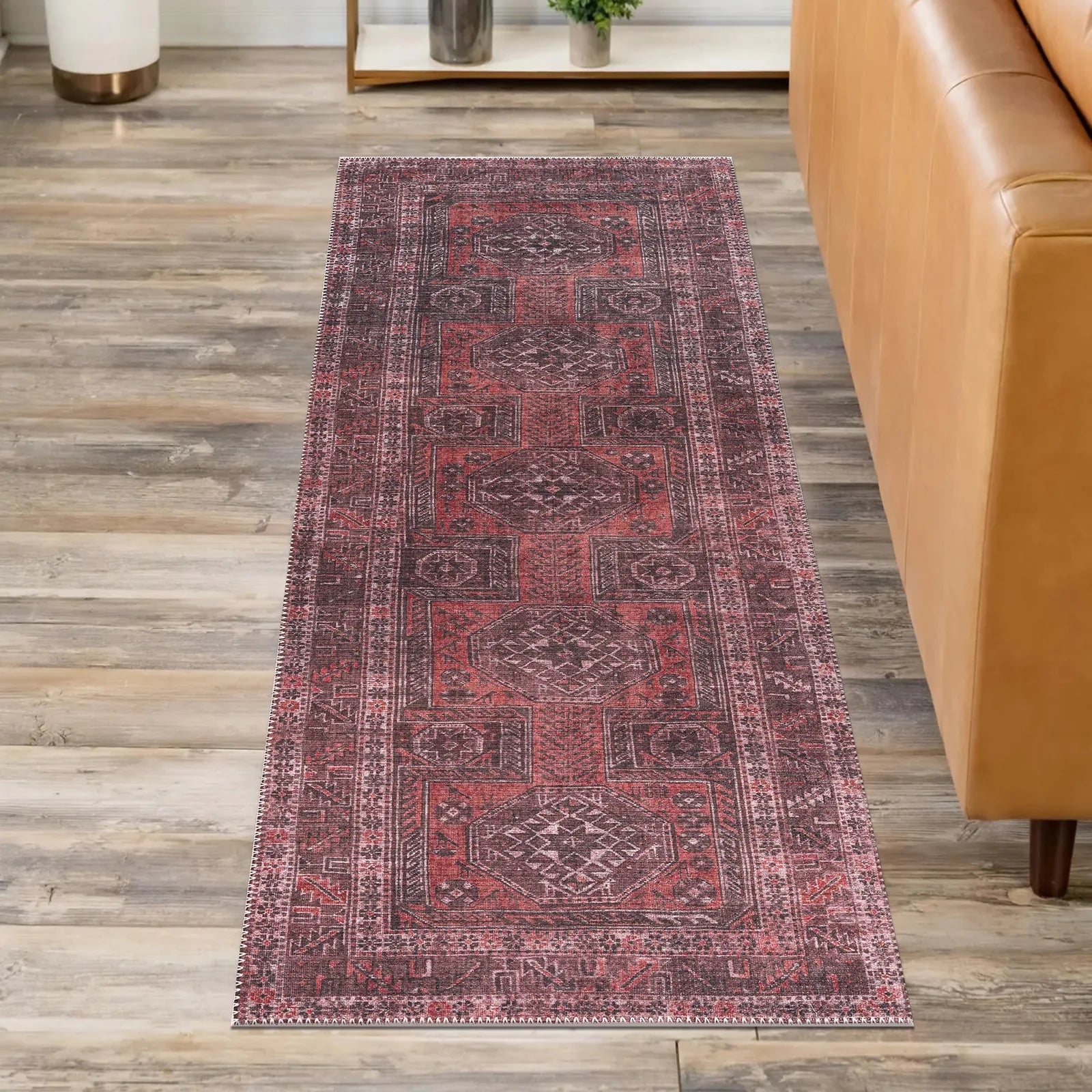 Romantic Vintage Washable Red Rug - Bella Rugs