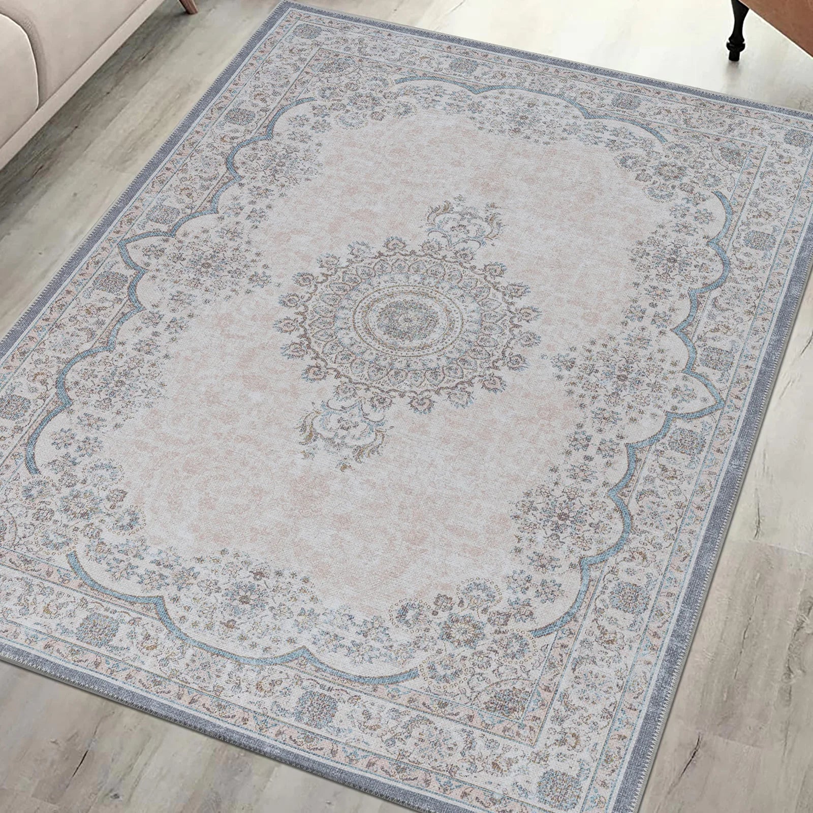 Soft Toned Vintage Washable Rug - Bella Rugs