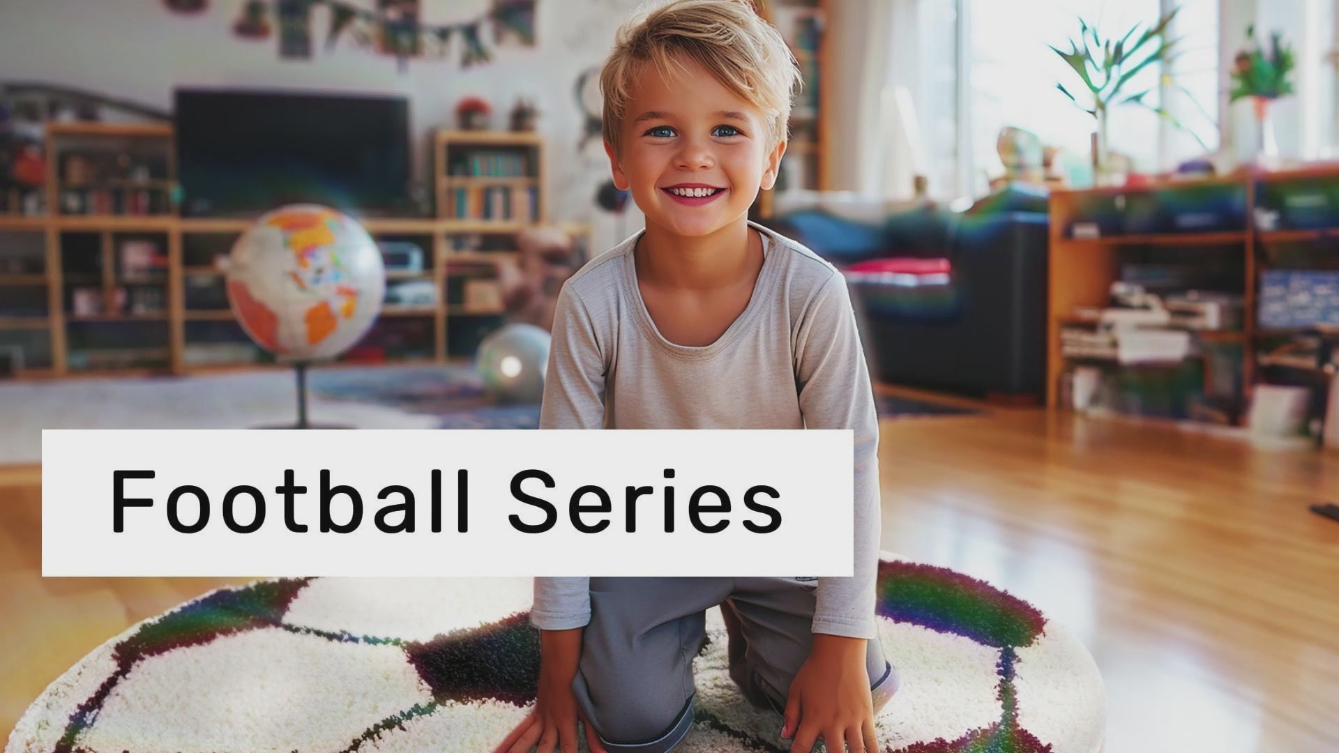 Round Football Shaggy Kids Rug | Navy