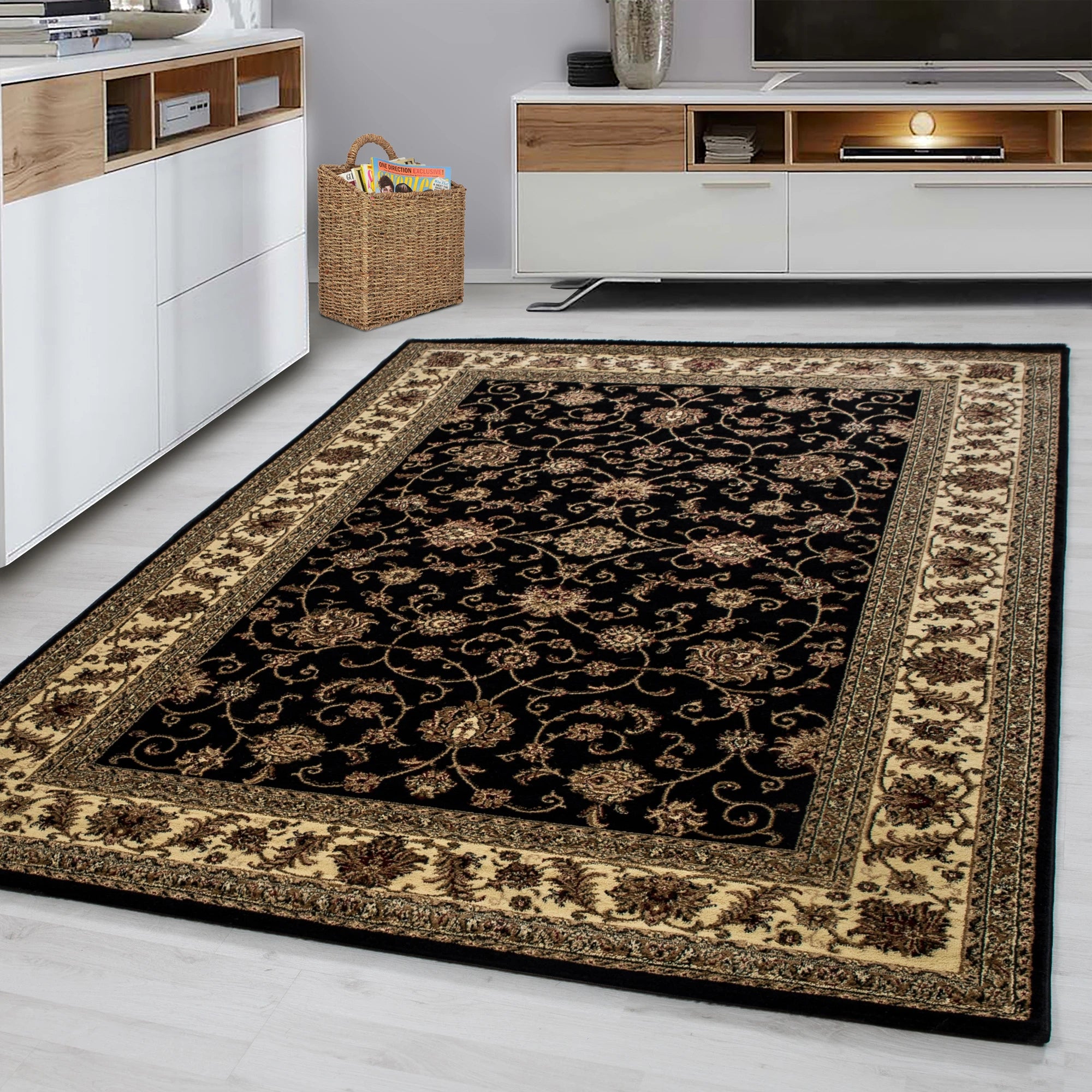 Oriental Modern Area Rug Black