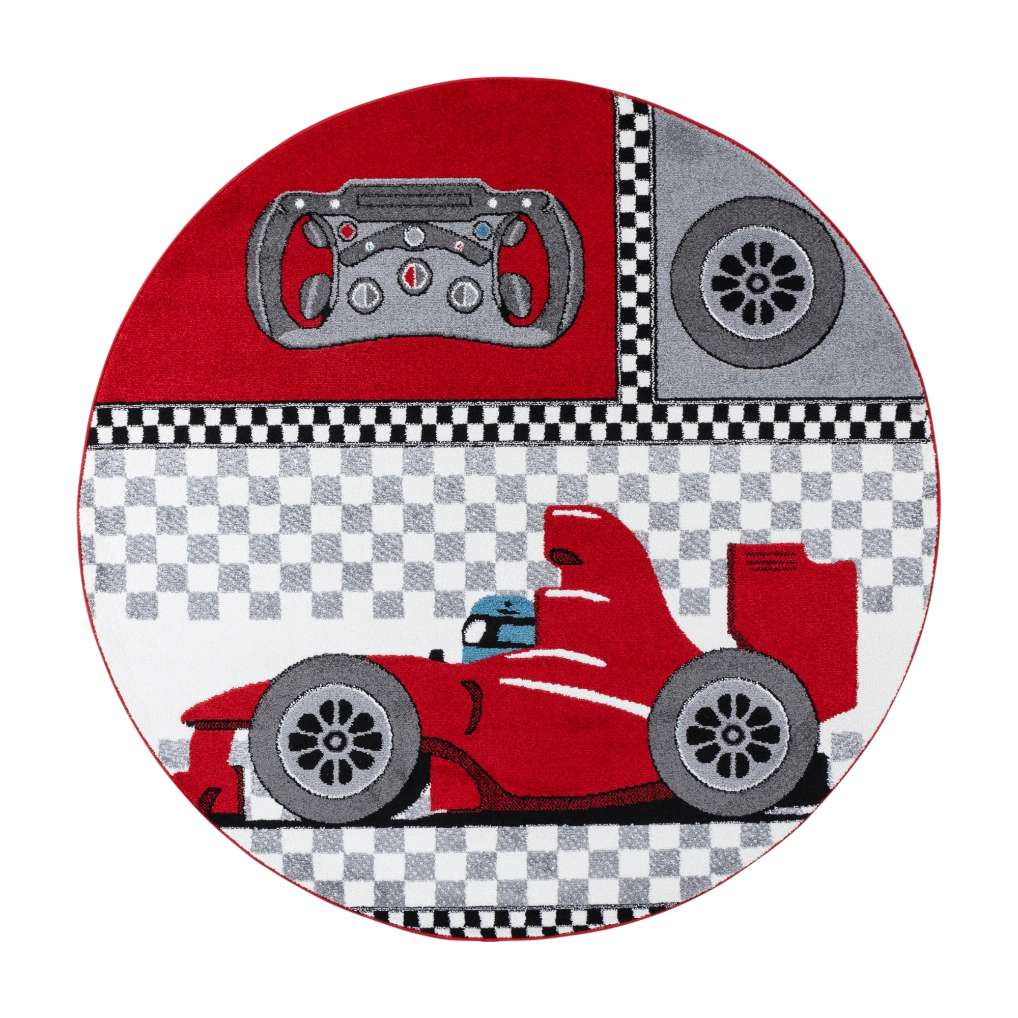 Race Car Checkered Flag Kids Rug | Red