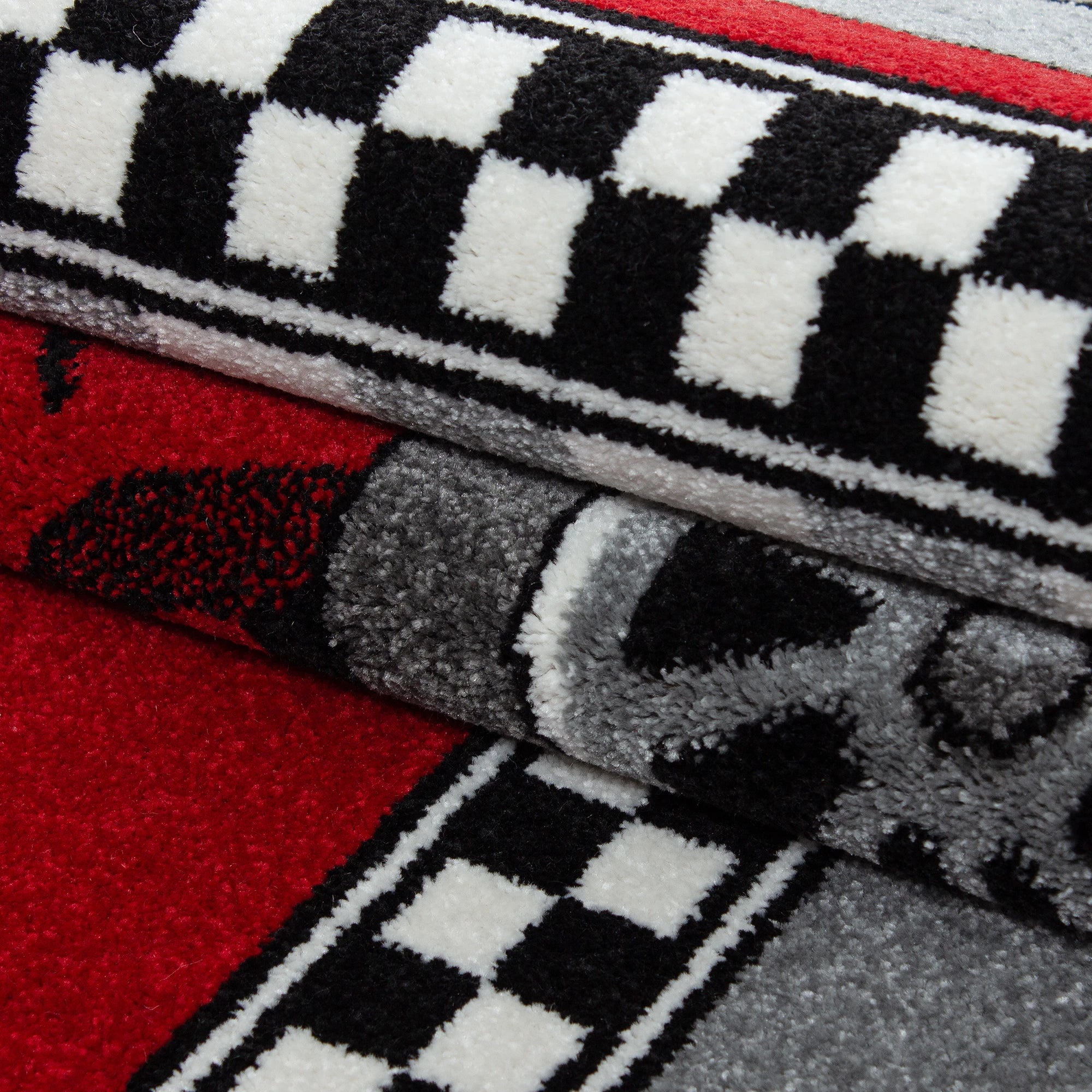 Race Car Checkered Flag Kids Rug | Red