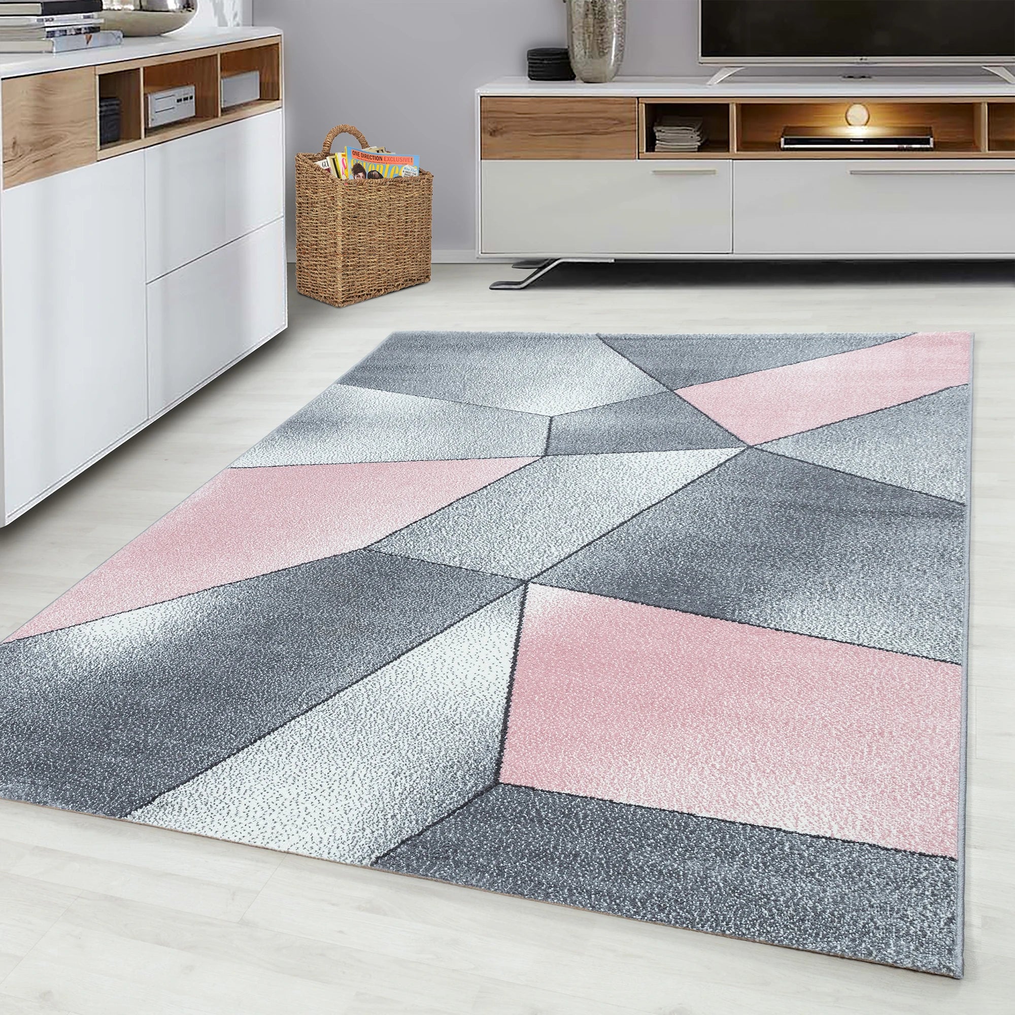 Modern Geometric Rug | Pink & Gray