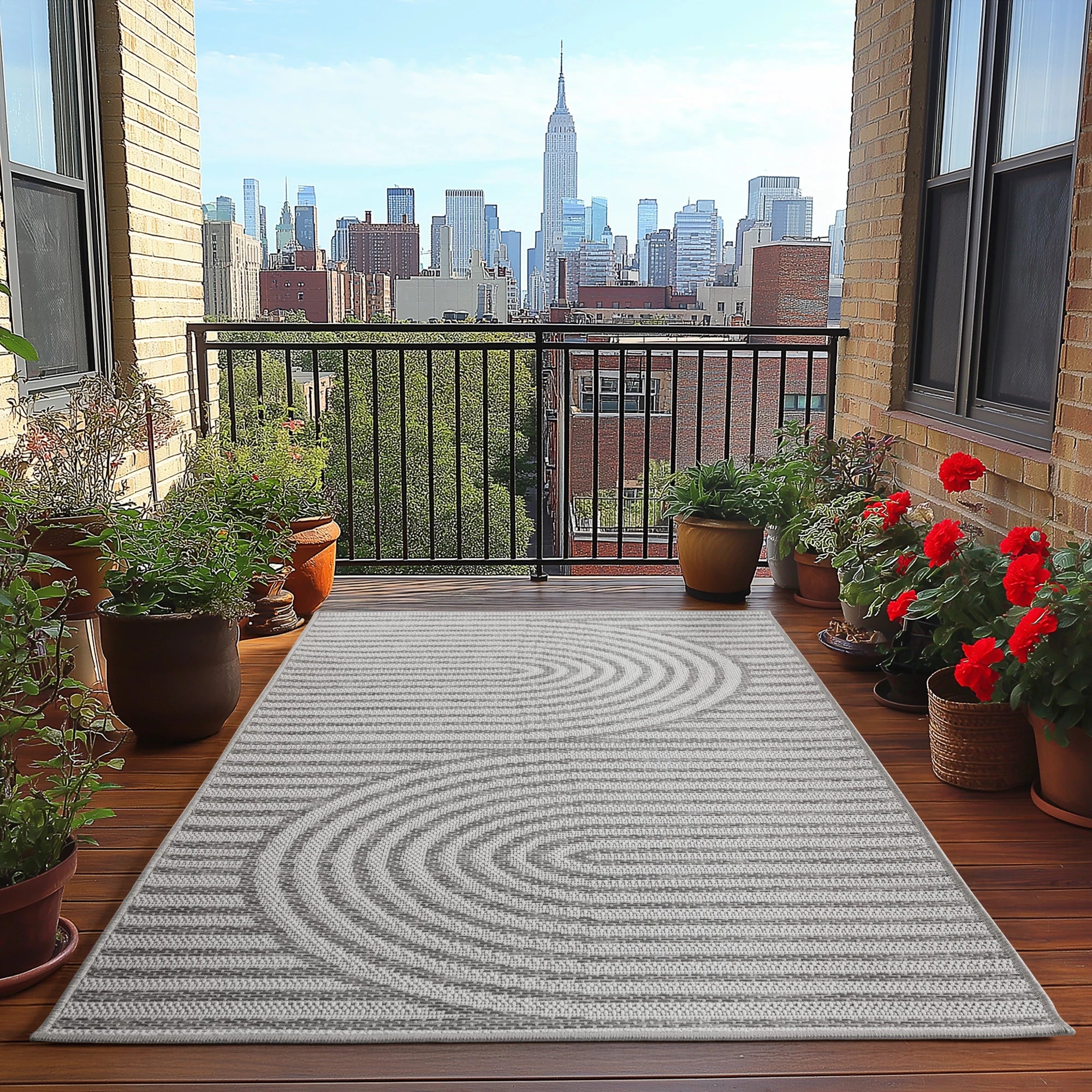 Zen Garden Spiral Pattern Outdoor Rug | Gray