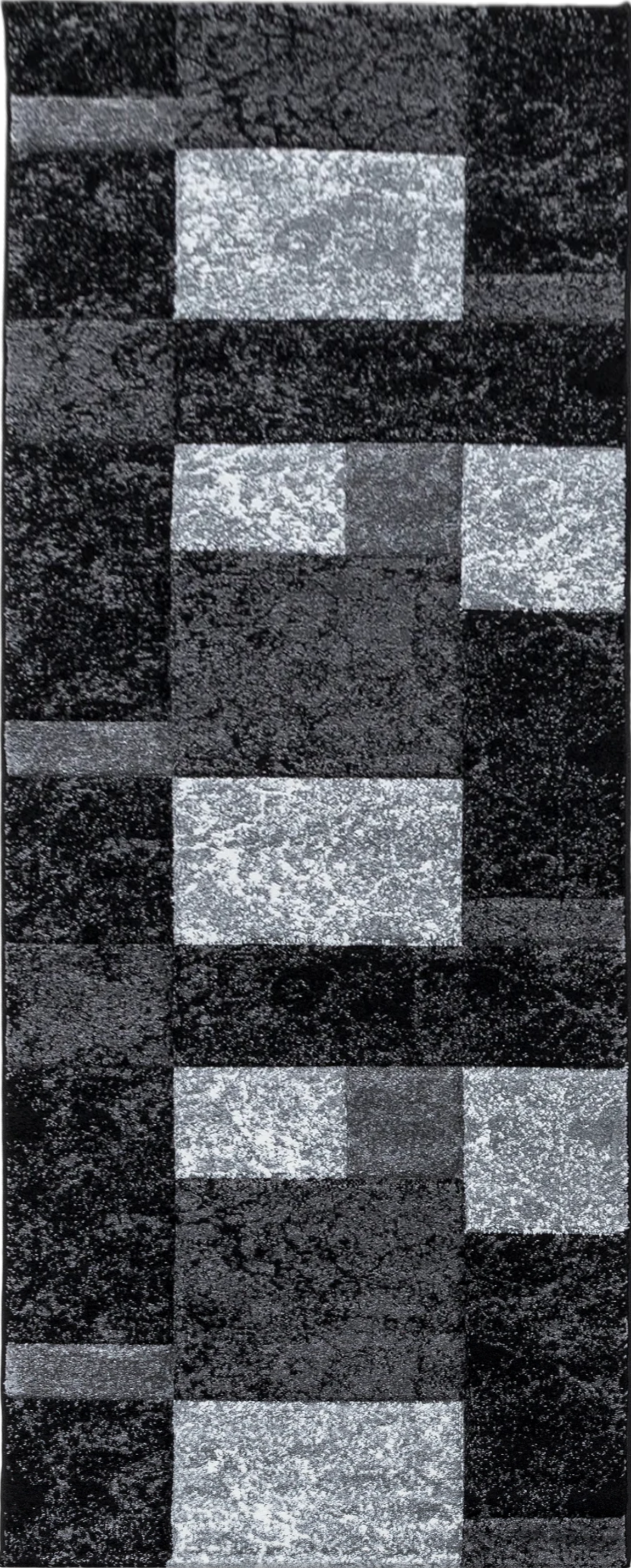 Modern Abstract Textured Block Area Rug | Black