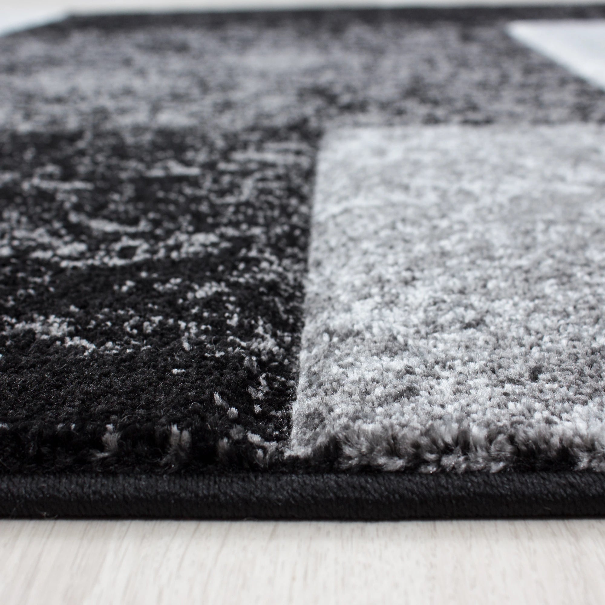 Modern Abstract Textured Block Area Rug | Black