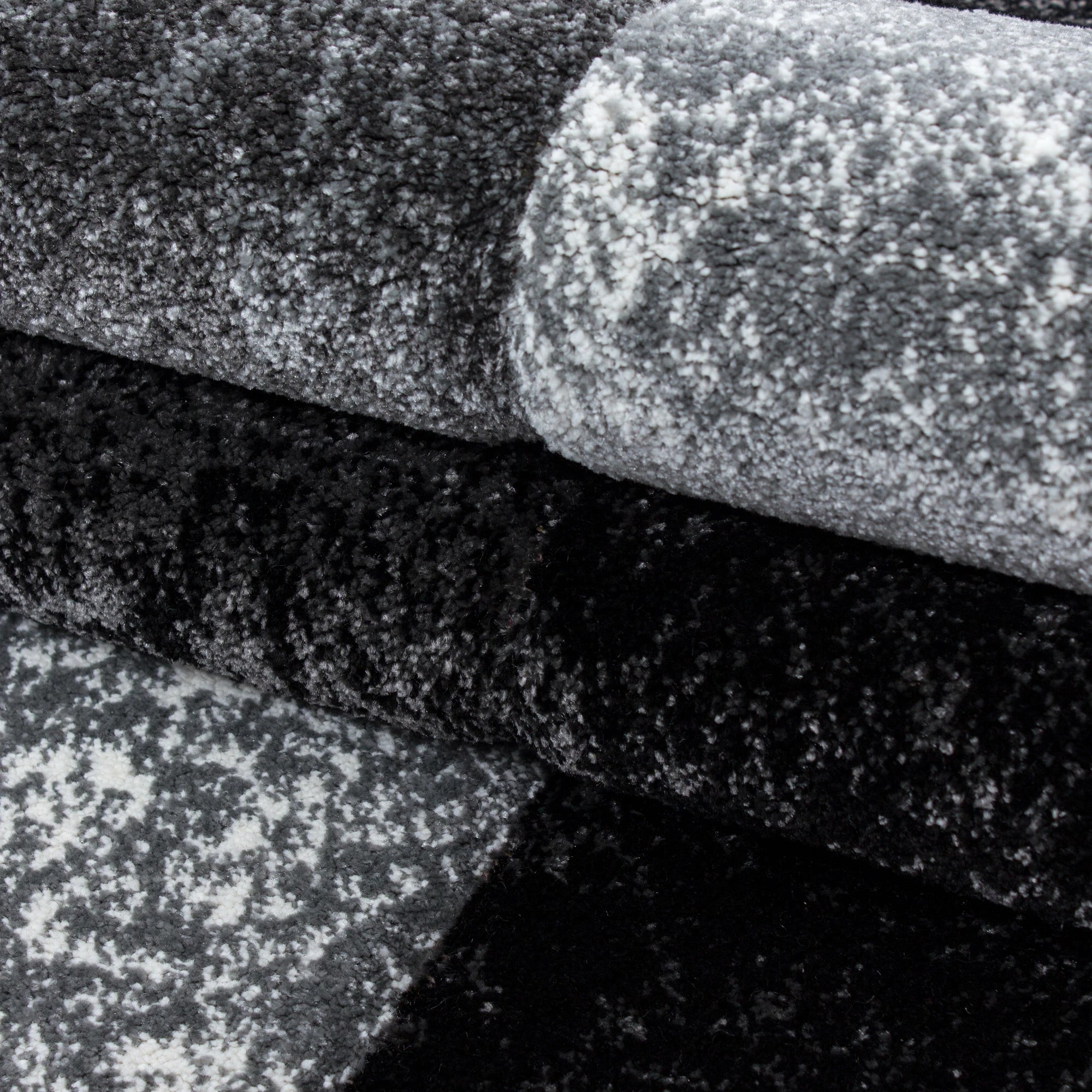 Modern Abstract Textured Block Area Rug | Black