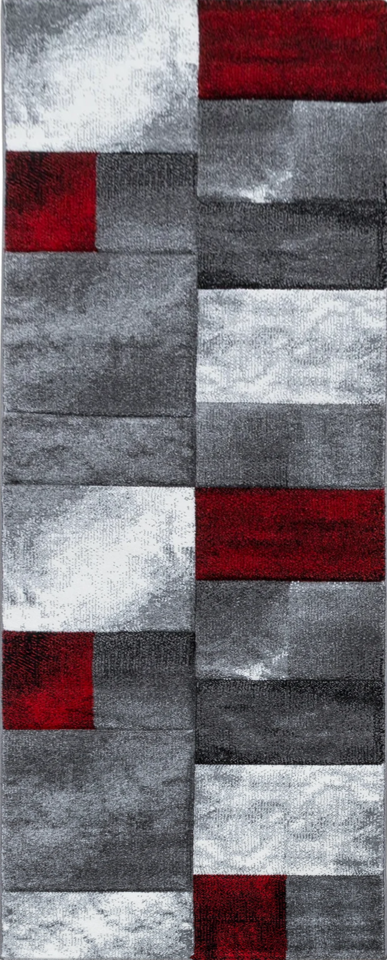 Abstract Distressed Block Pattern Area Rug | Red