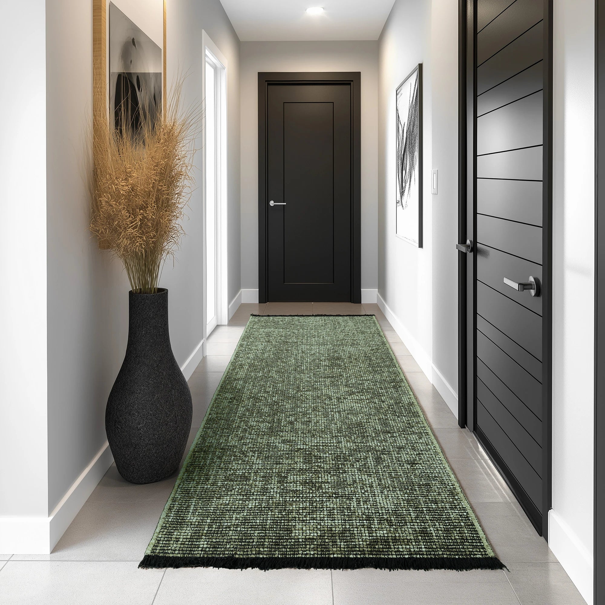 Modern Ribbed Textured Rug | Green
