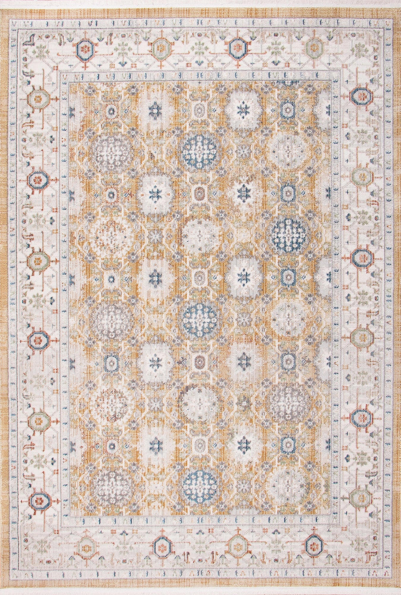 Golden Mosaic Medallion Vintage Rug
