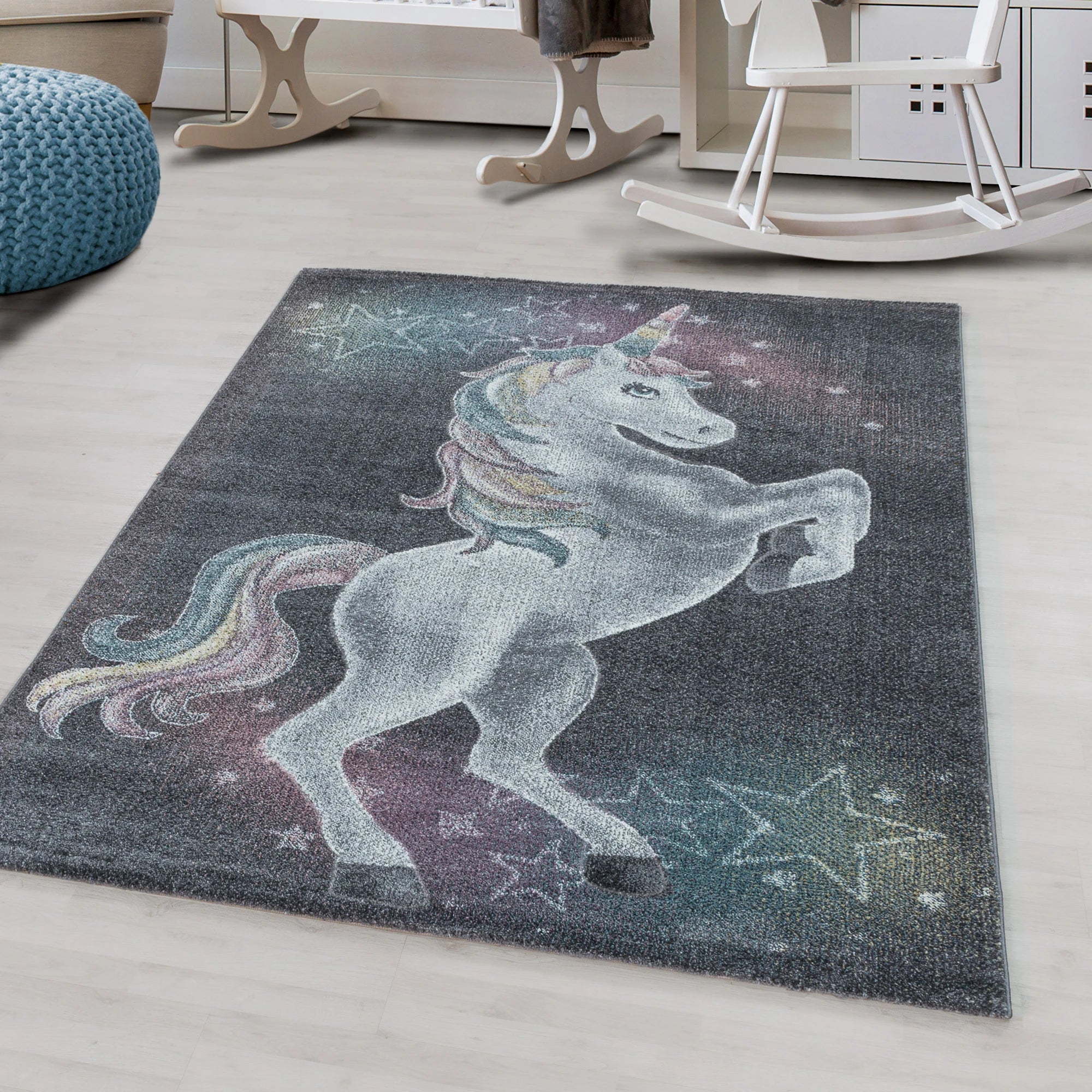 Einhorn Teppich Grau