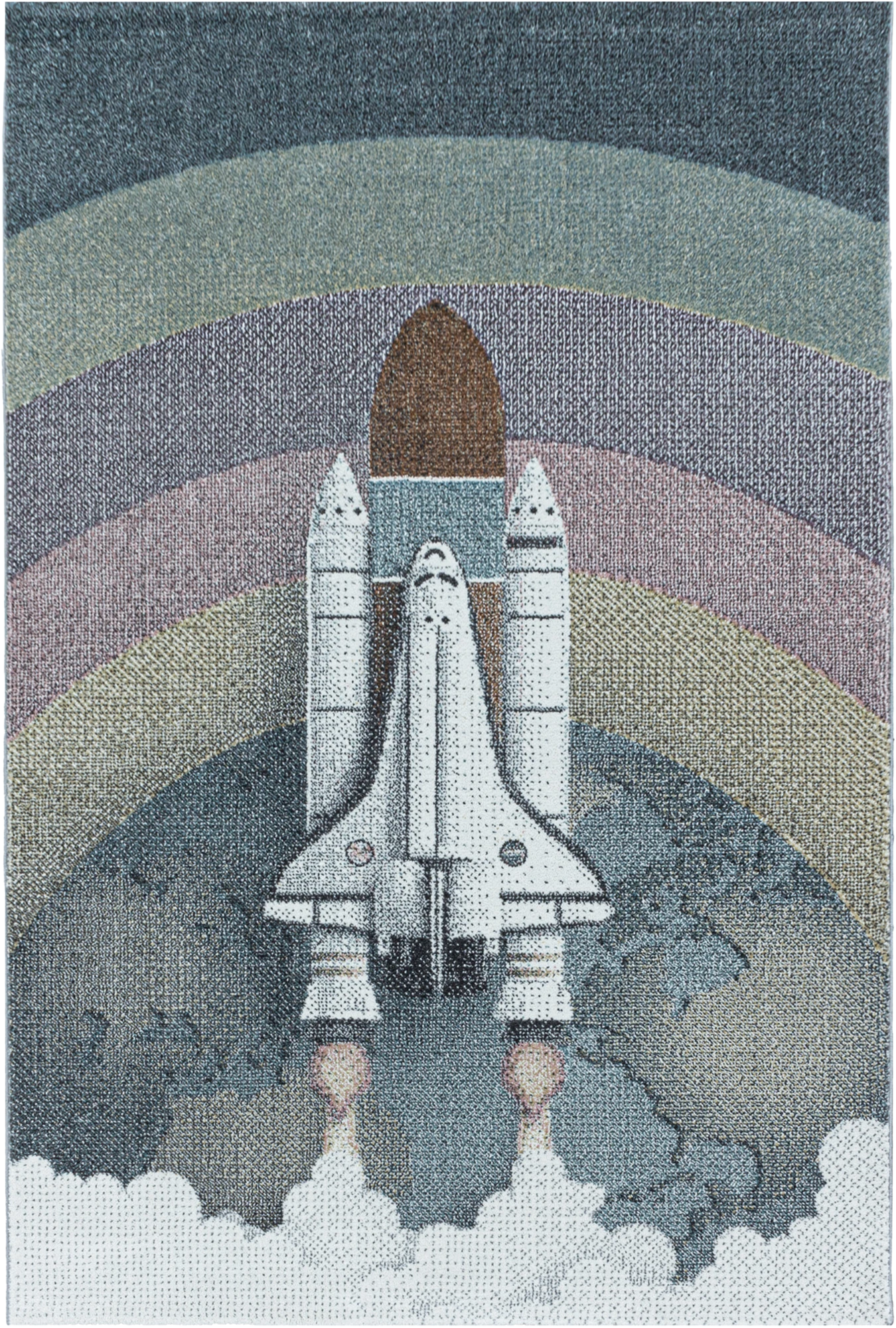 Space Rocket Rug Blue