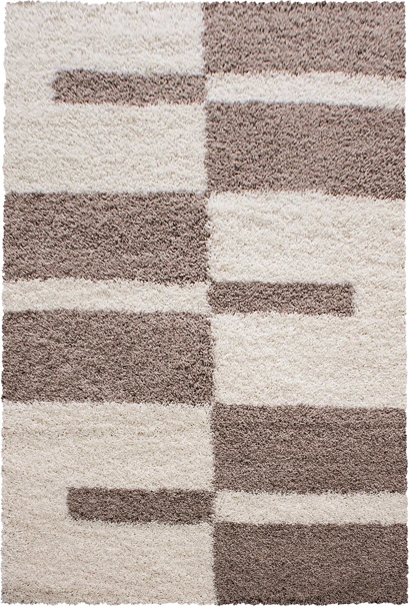 Karierter Block Shag Teppich | Beige