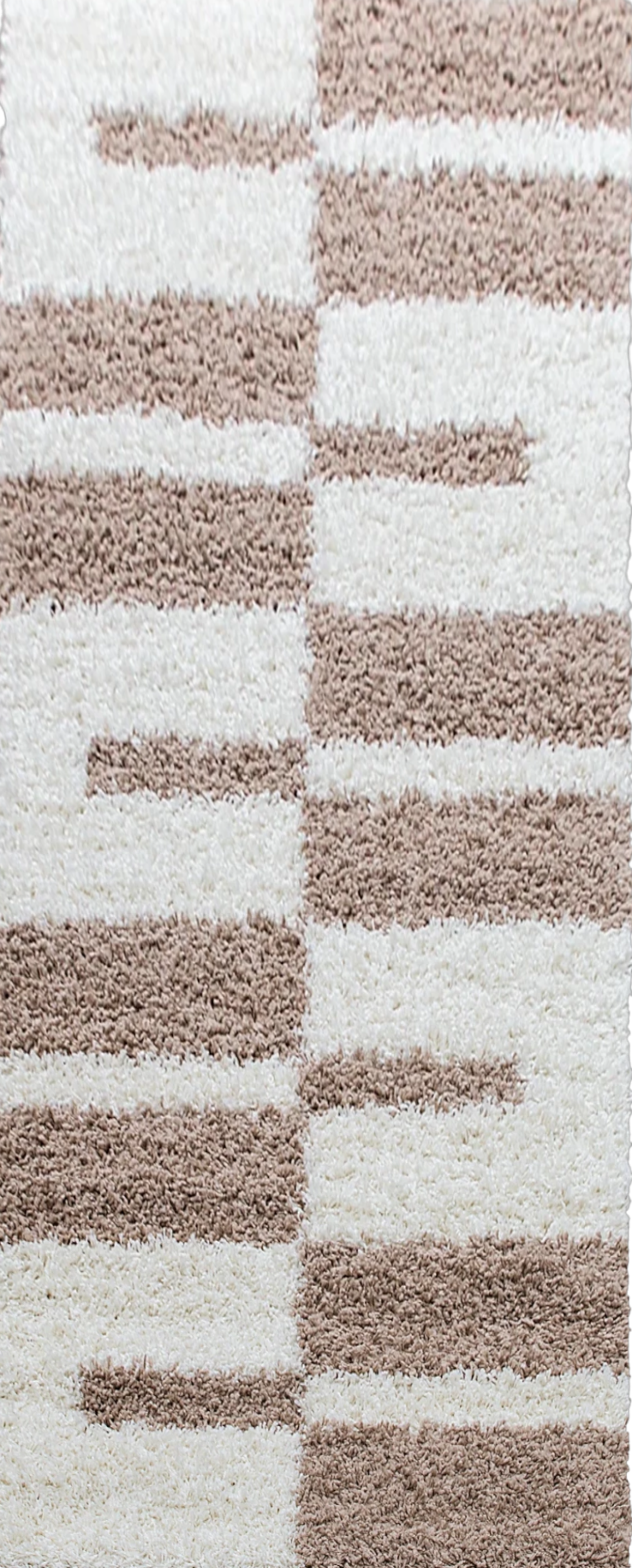 Checkered Plaid Block Shag Rug | Beige