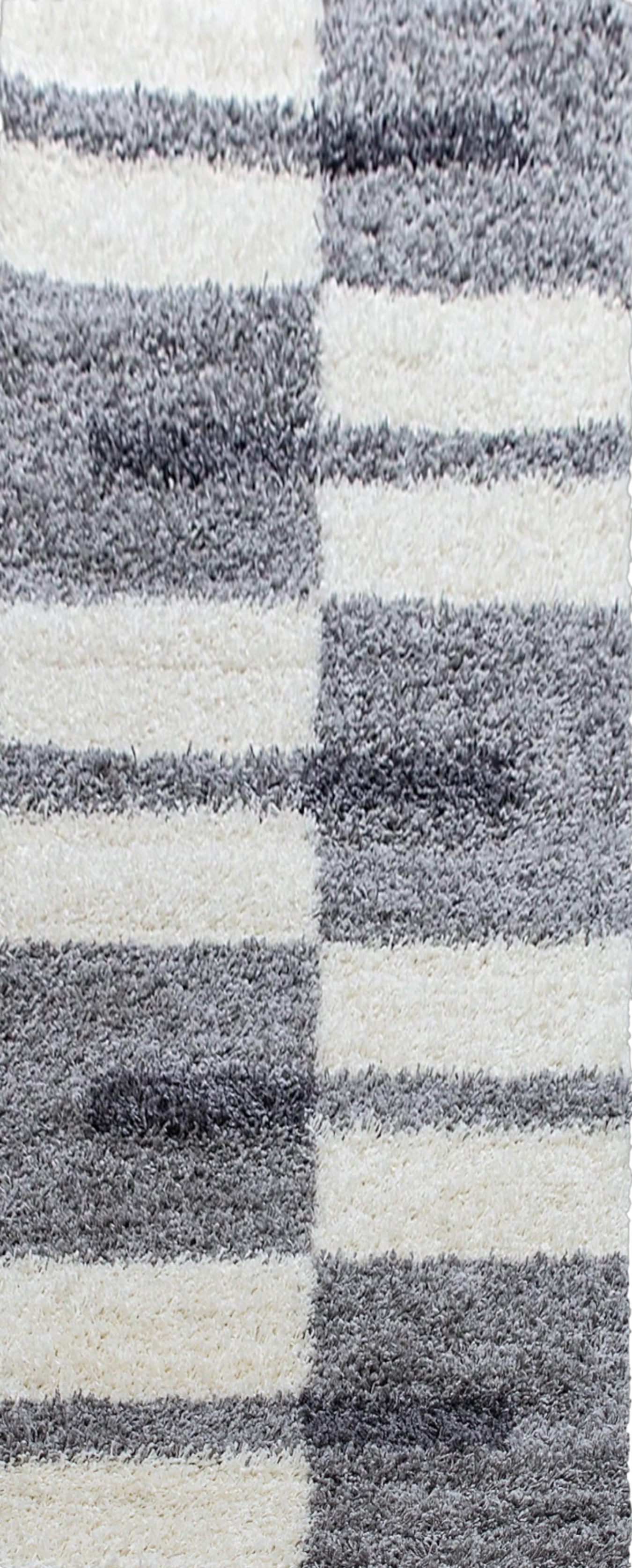 Checkered Plaid Block Shag Rug | Light Gray