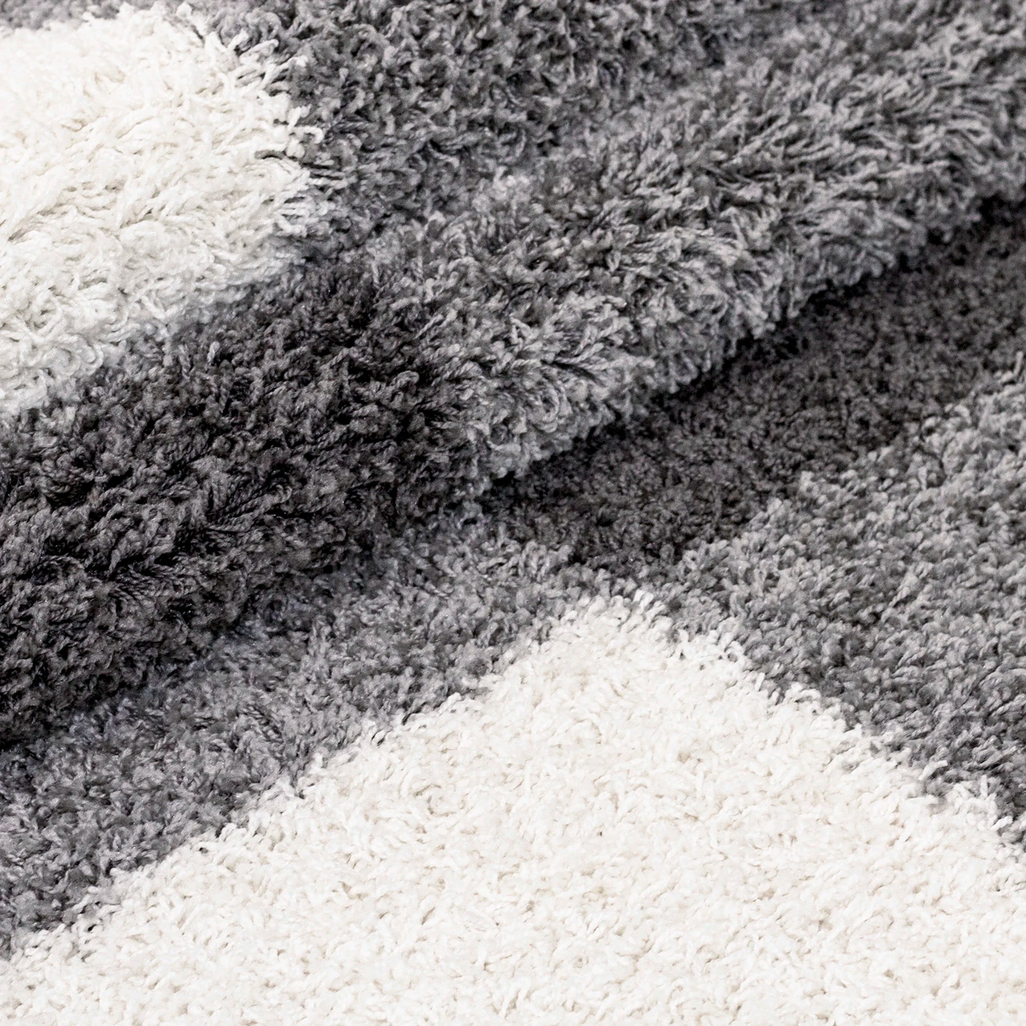 Karierter Block Shag Teppich | Hellgrau