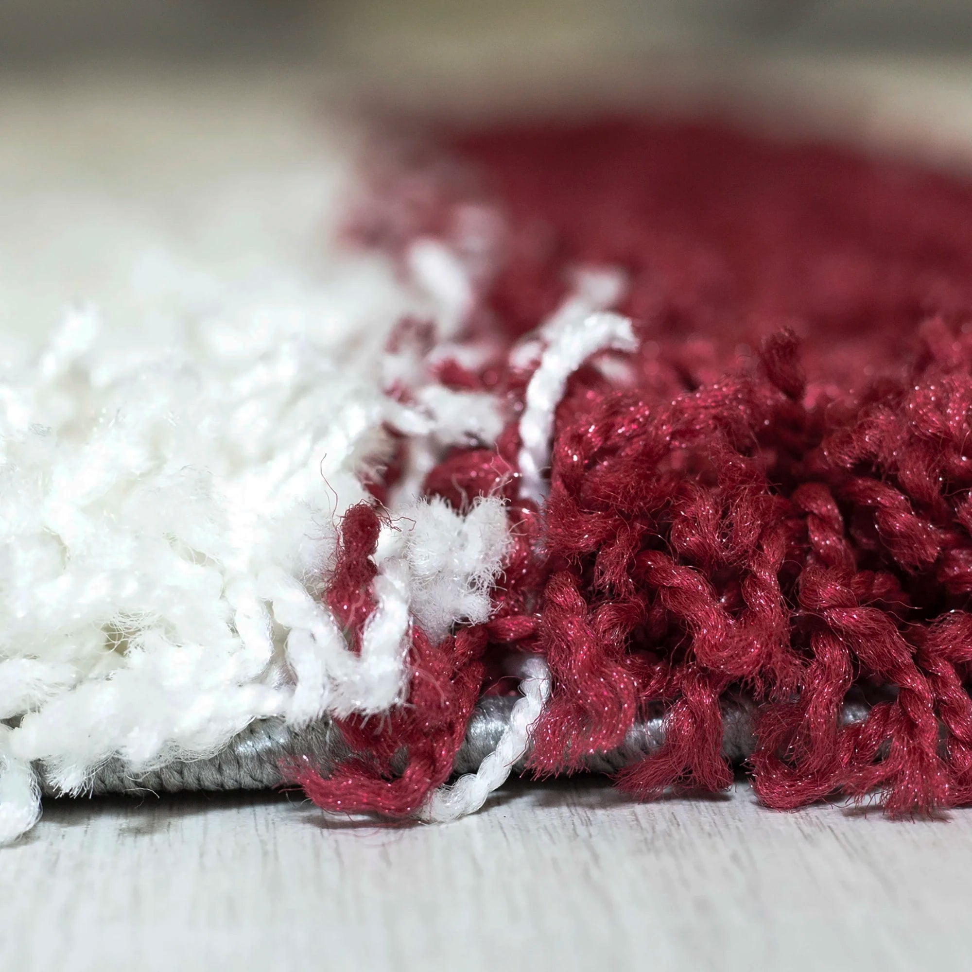 Karierter Block Shag Teppich | Rot