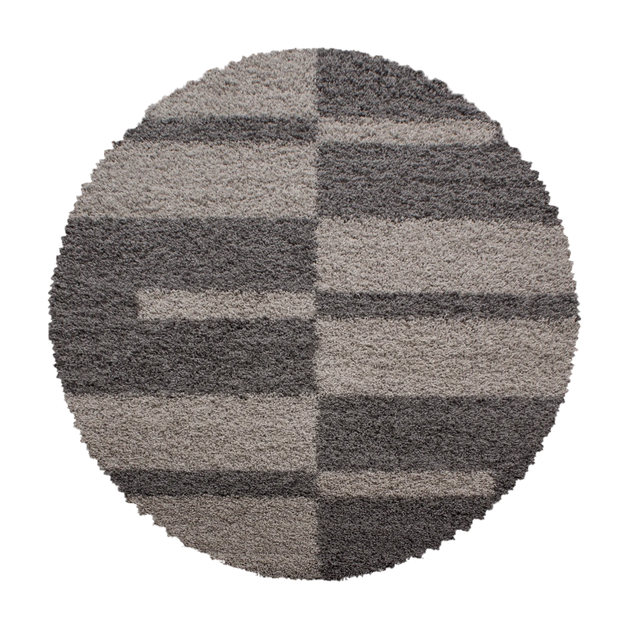 Checkered Plaid Block Shag Rug | Taupe
