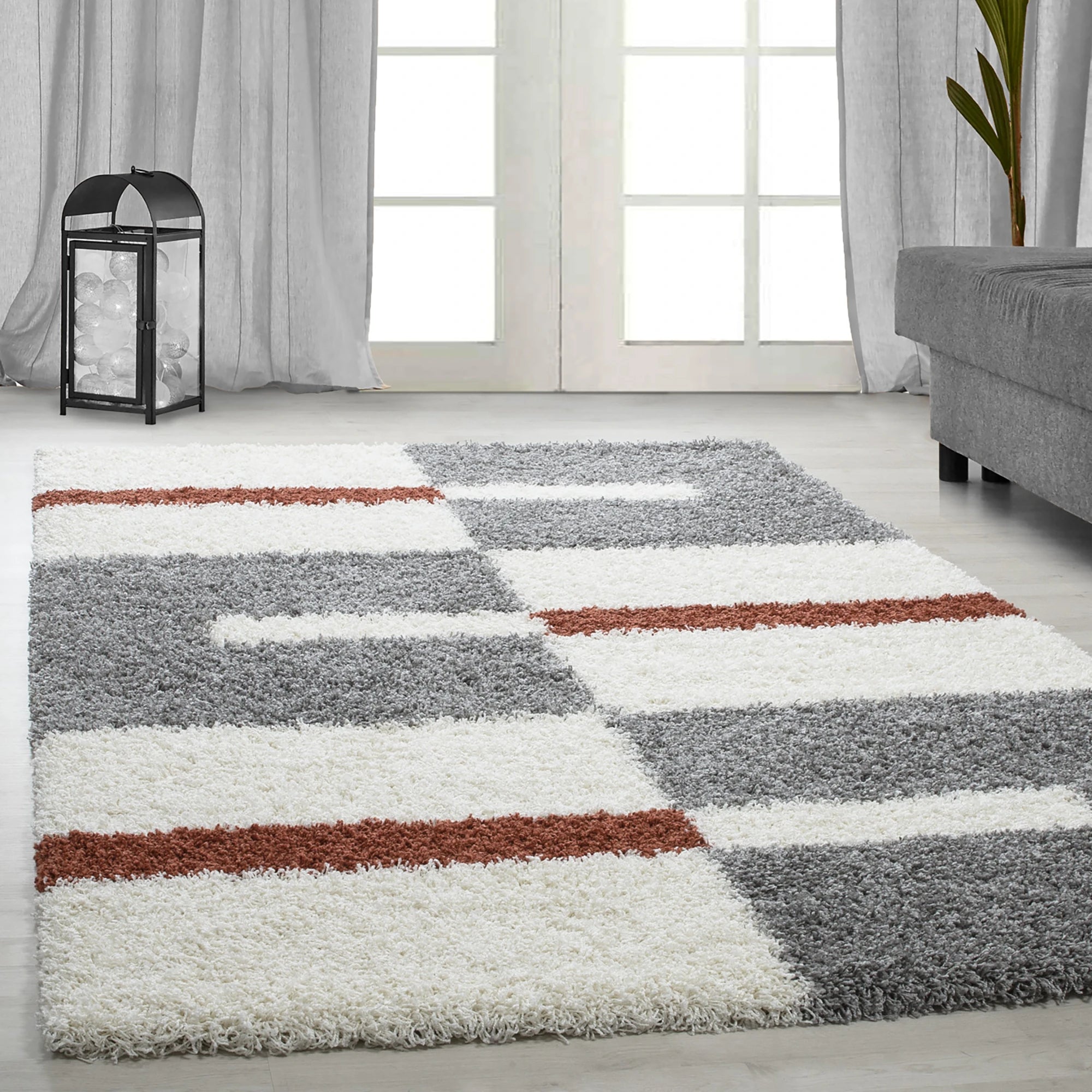 Karierter Block Shag Teppich | Terra