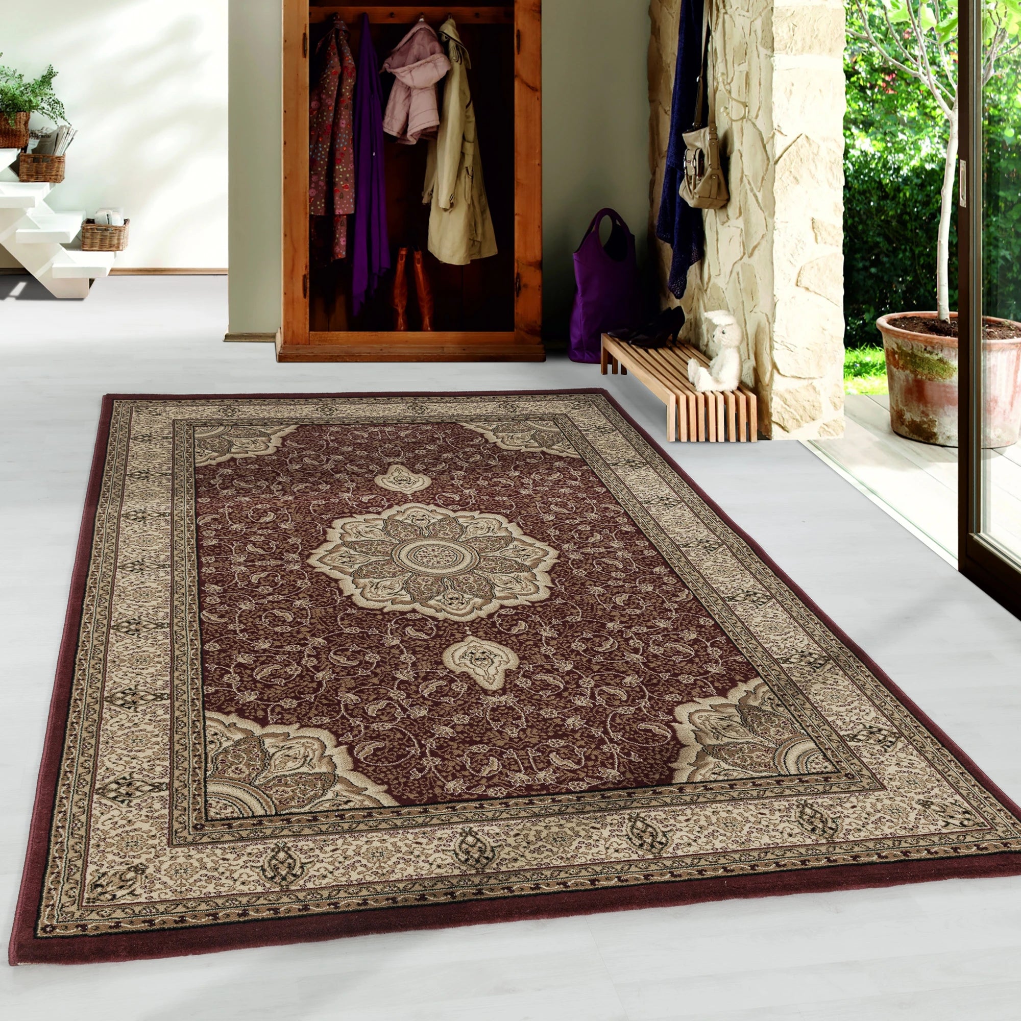 Oriental Modern Area Rug Red