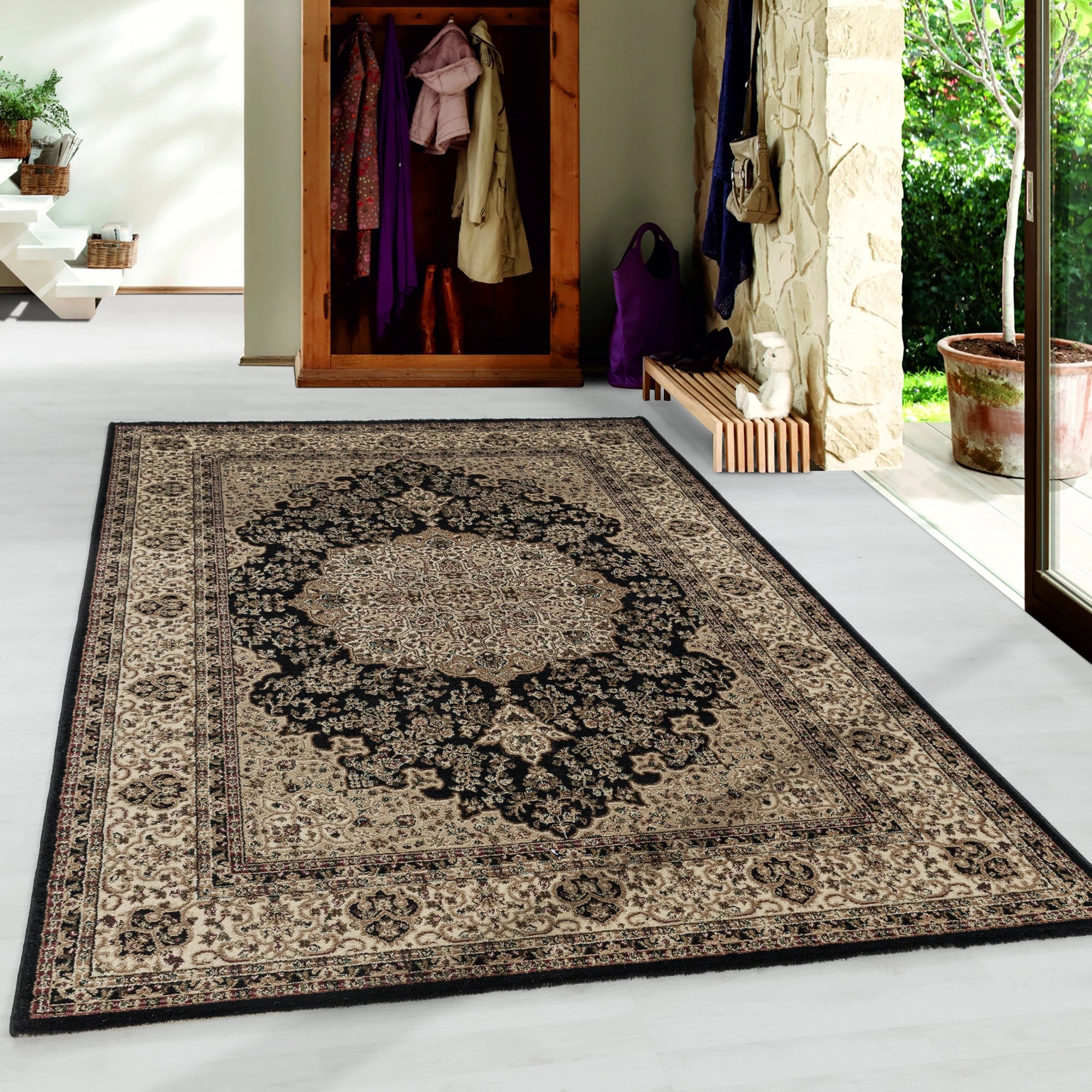 Oriental Neutral Area Rug Black